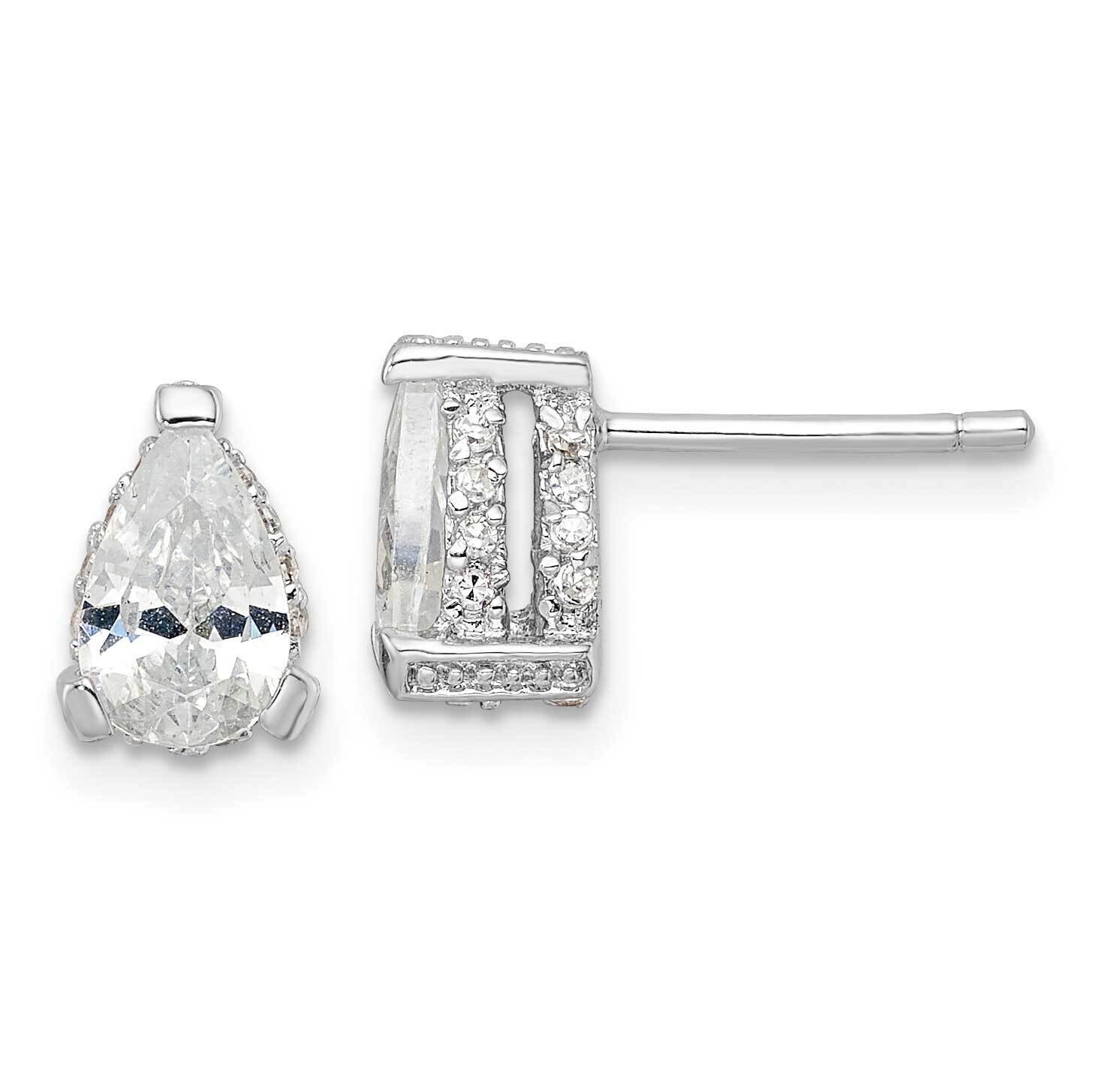 Cheryl M CZ Diamond Pear with Pave Gallery Stud Earrings Sterling Silver Rhodium-plated QCM1463