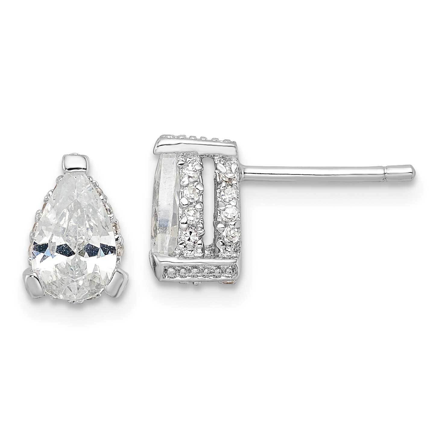 Cheryl M CZ Diamond Pear with Pave Gallery Stud Earrings Sterling Silver Rhodium-plated QCM1463, MP…