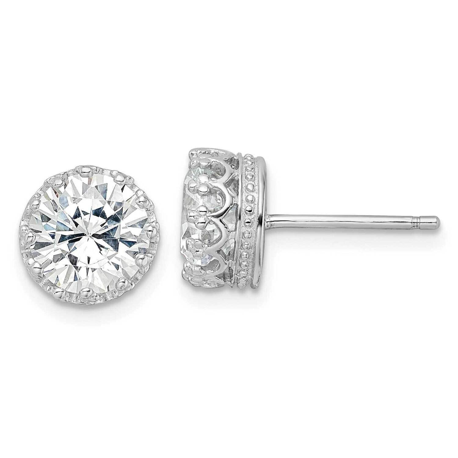 Cheryl M Rhodium-Plated 8mm CZ Diamond Crown Post Earrings Sterling Silver QCM1464, MPN: QCM1464, 8…
