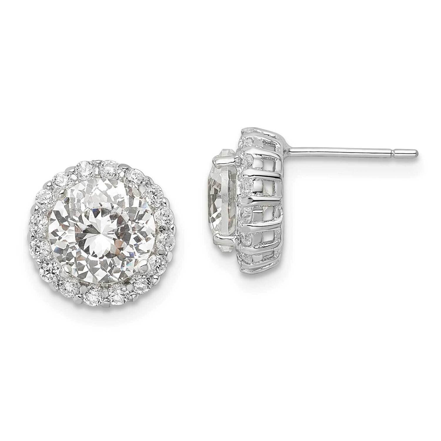 Cheryl M Rhodium-Plated White CZ Diamond Halo Stud Post Earrings Sterling Silver QCM1470