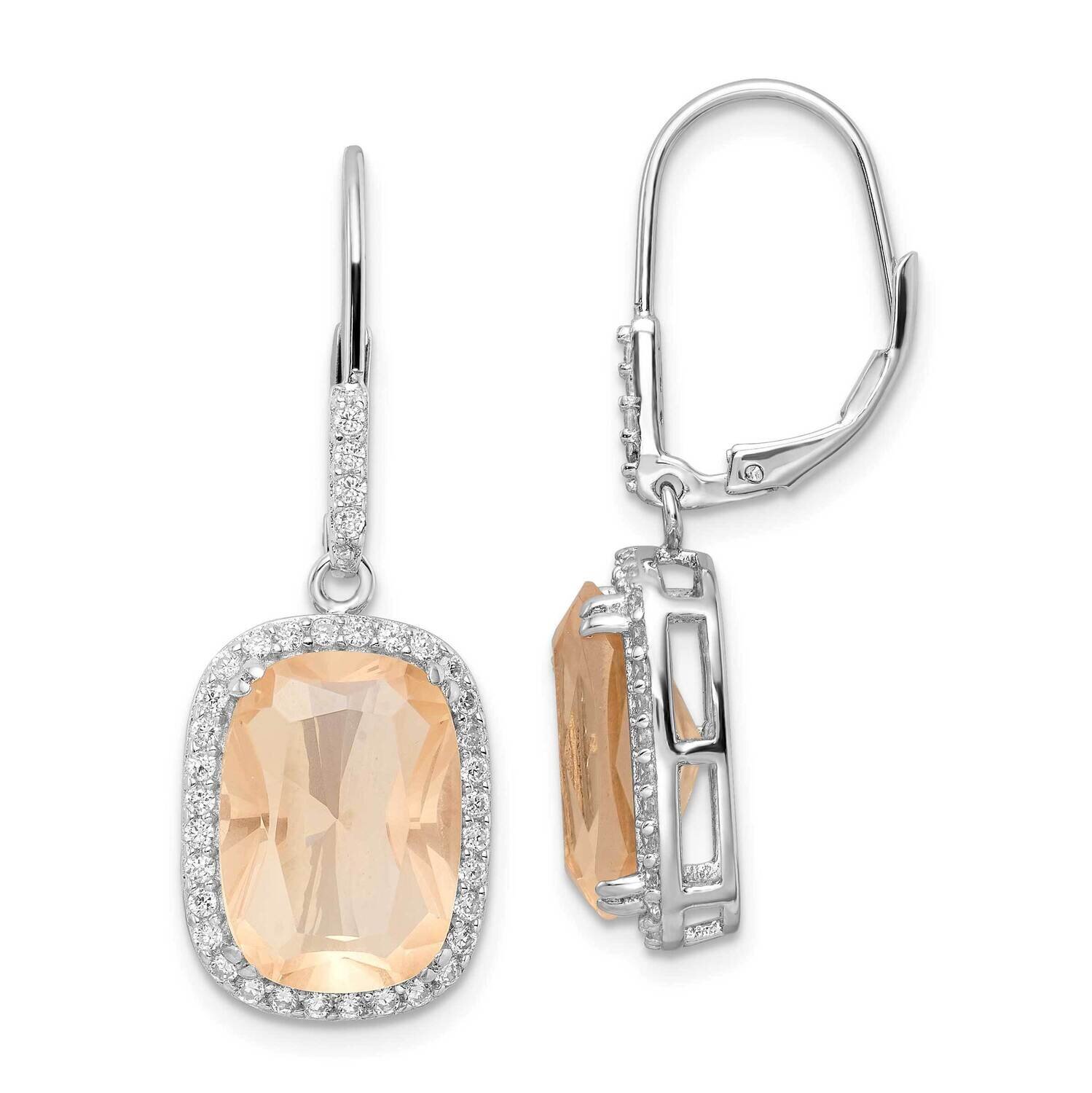 Cheryl M Ss Rhod-Plated CZ Diamond Peach Center & White CZ Diamond Leverback Earring QCM1478