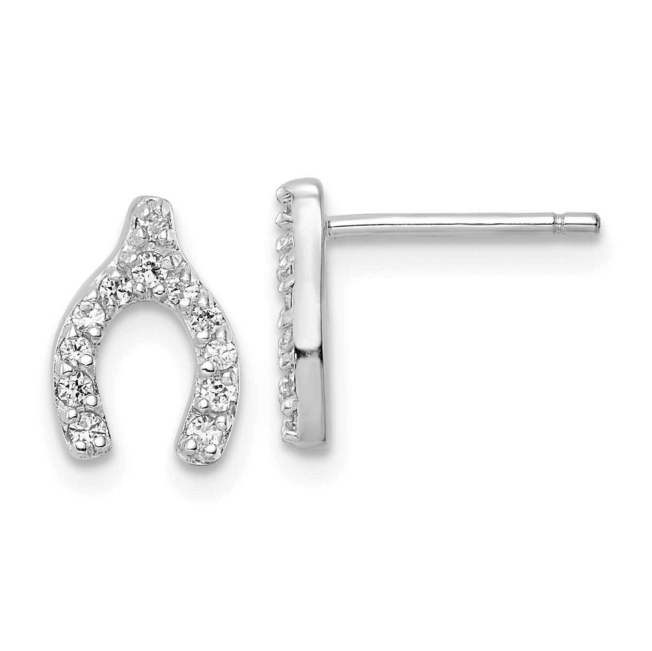 Cheryl M Rhodium-Plated CZ Diamond Wish Bone Post Earrings Sterling Silver QCM1481, MPN: QCM1481, 8…