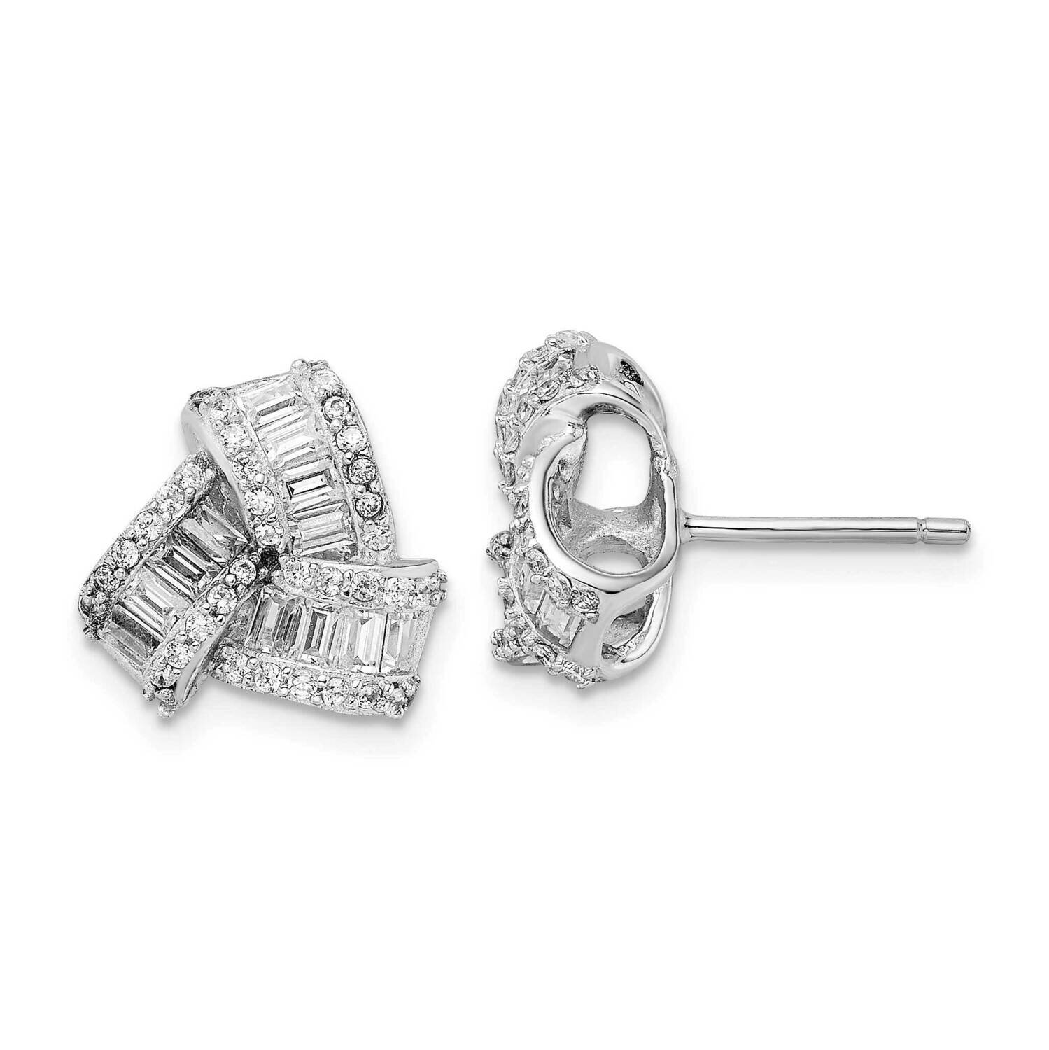 Cheryl M CZ Diamond Baguette Shaped Love Knot Earrings Sterling Silver Rhodium-plated QCM1485