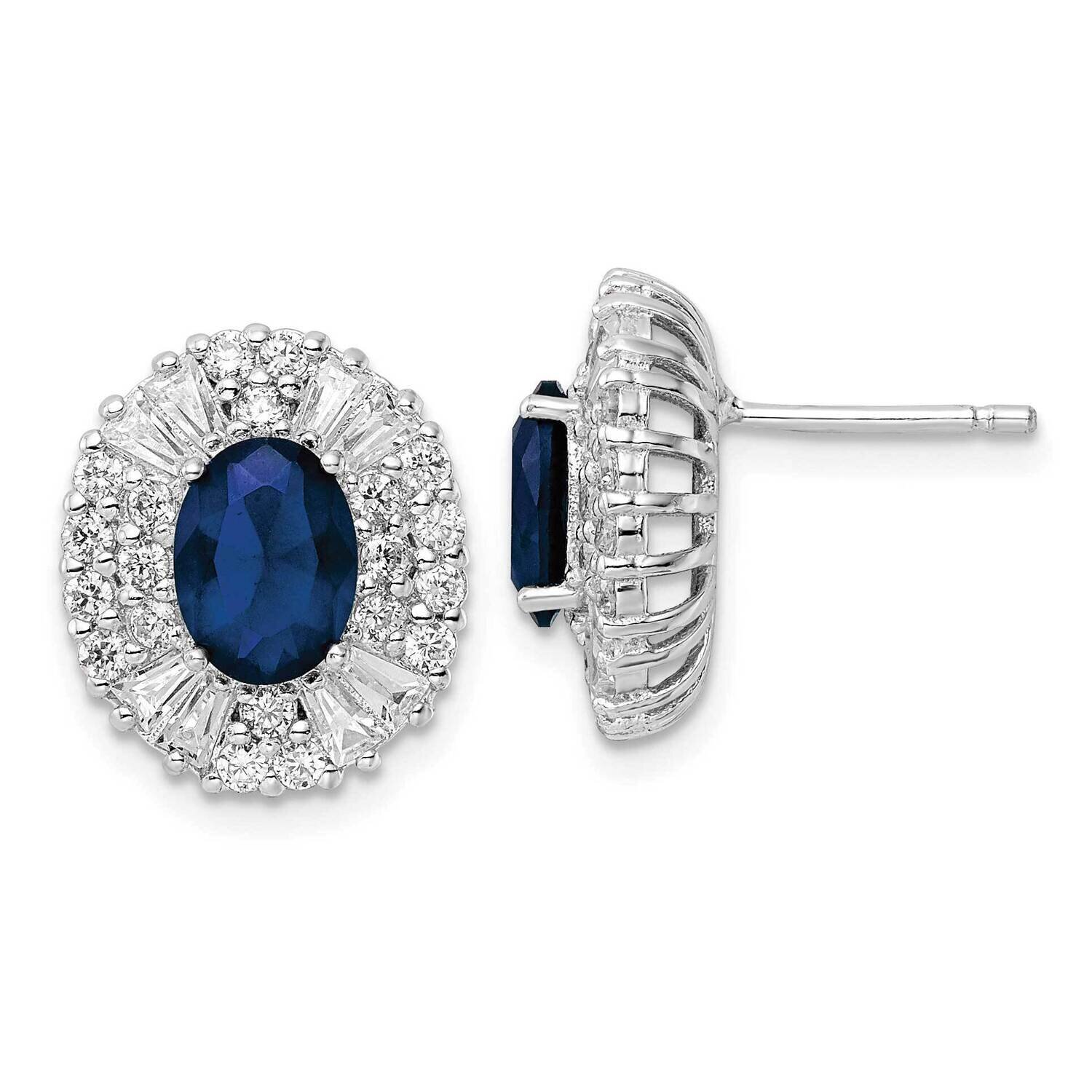 Cheryl M Synthetic Blue Spinel CZ Diamond Oval Post Earrings Sterling Silver Rhodium-plated QCM1489