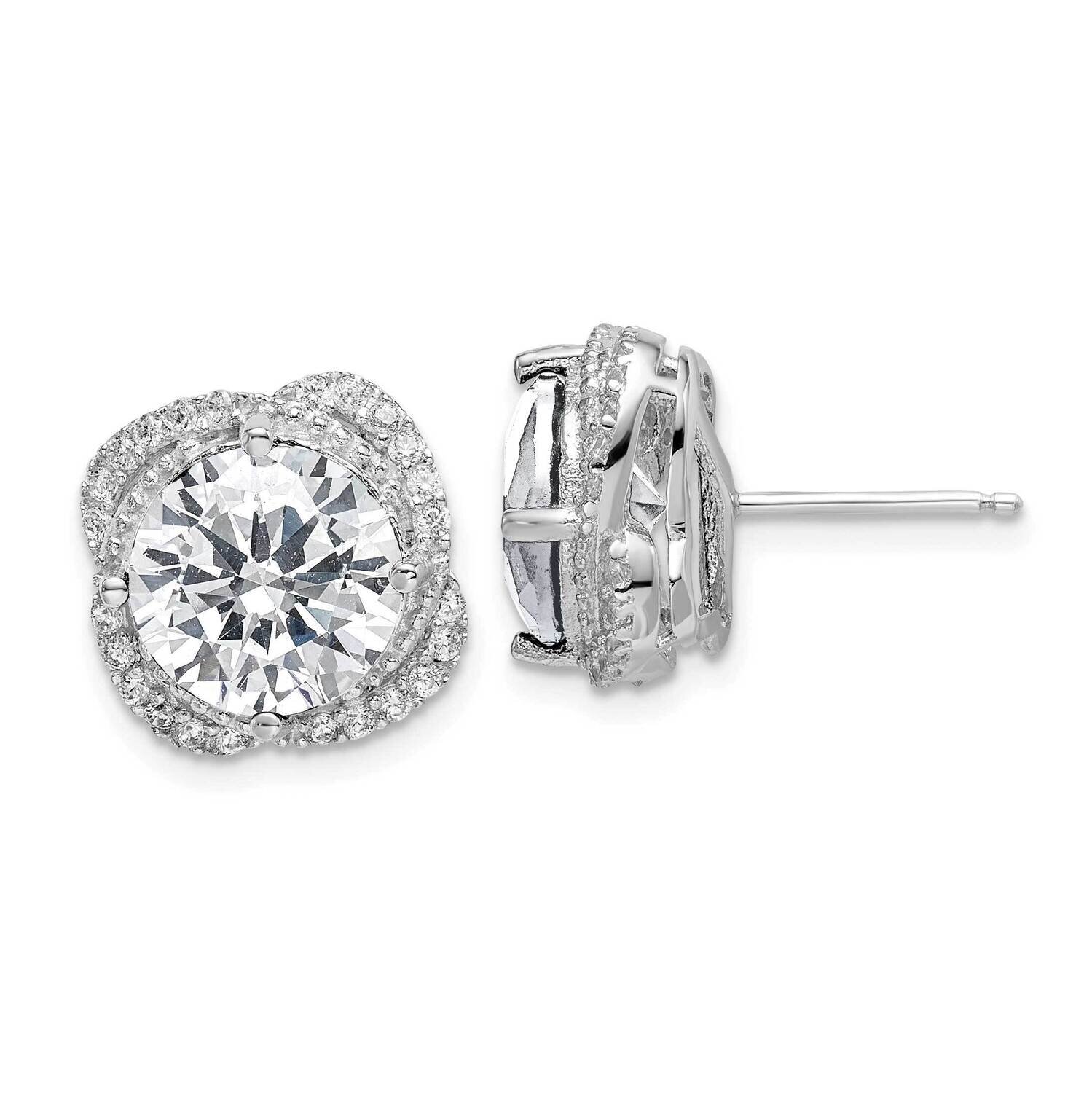 Cheryl M Ss Rhodium-Plated Round CZ Diamond with Fancy Picture Frame Post Earrings QCM1490
