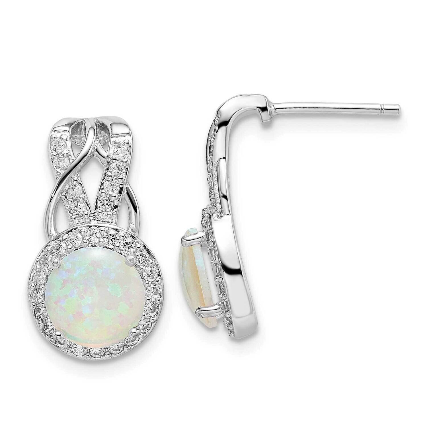 Cheryl M Simulated White Opal CZ Diamond Fancy Post Earrings Sterling Silver Rhodium-plated QCM1491