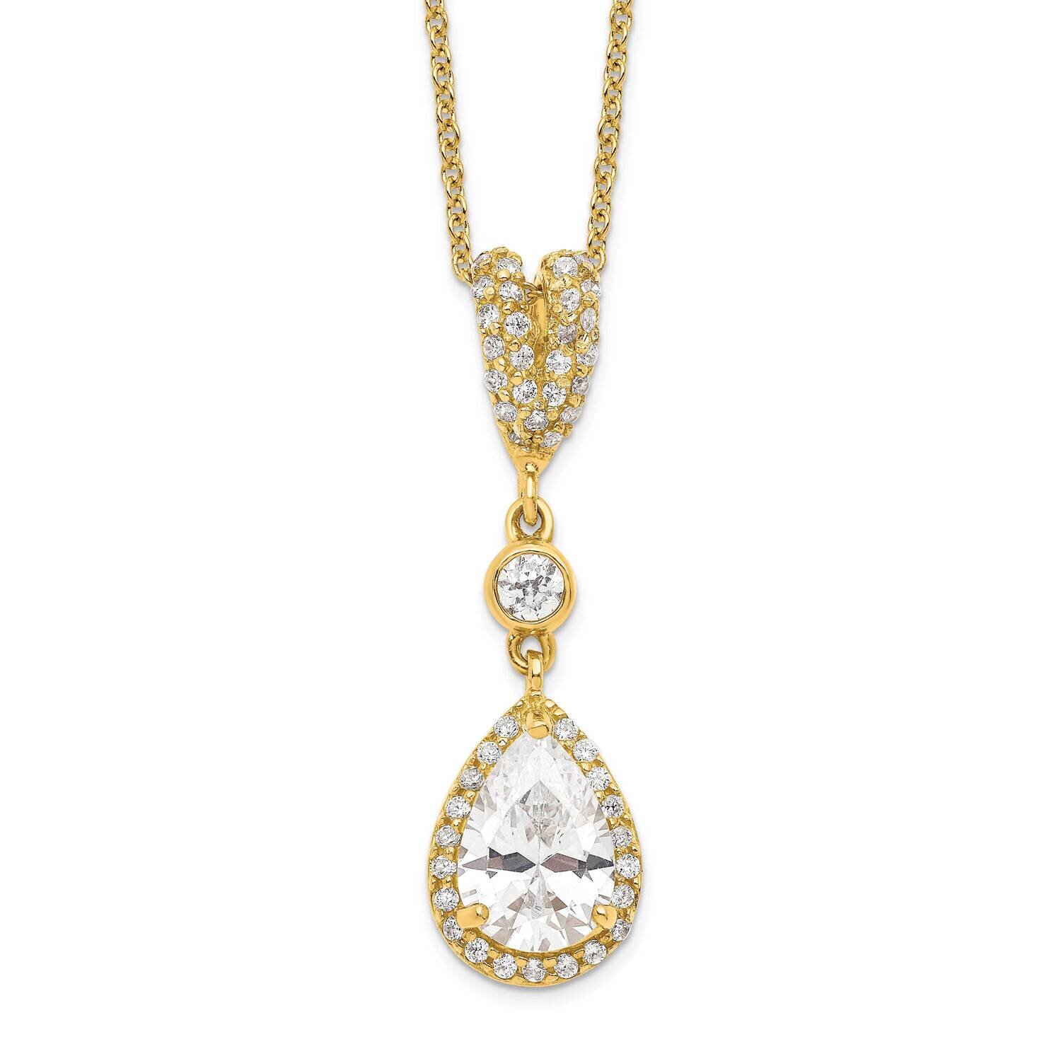 Cheryl M CZ Diamond Dangle Pendant Necklace Gold-plated Sterling Silver QCM1503-18