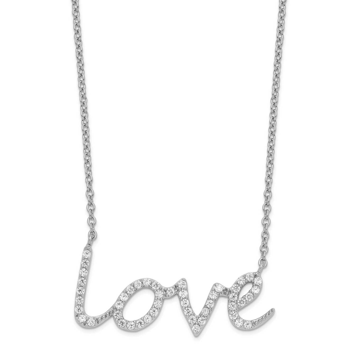 Cheryl M Rhodium-Plated CZ Diamond Love Word Necklace Sterling Silver QCM1505-18