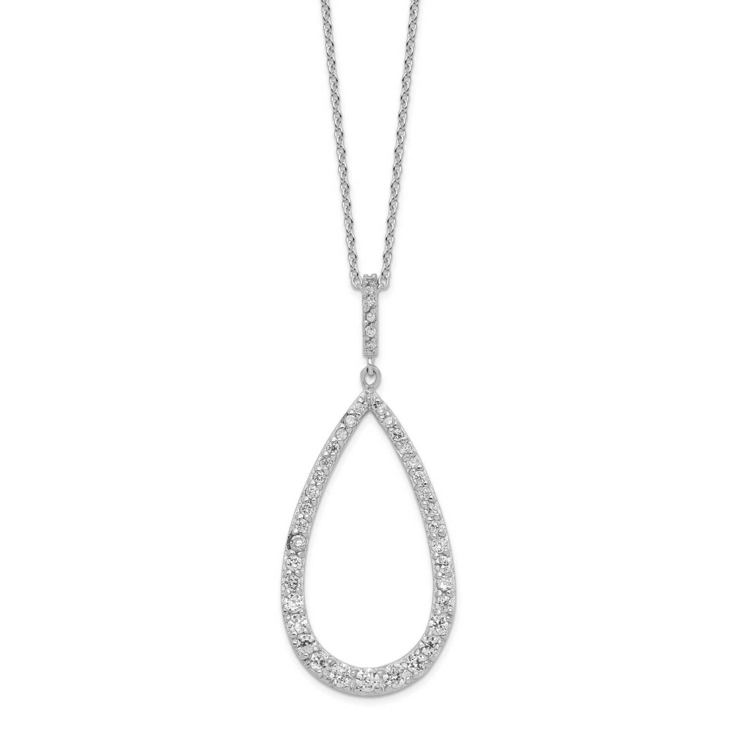 Cheryl M CZ Diamond Open Pear Pendant 18 Inch Necklace Sterling Silver Rhodium-plated QCM1506-18