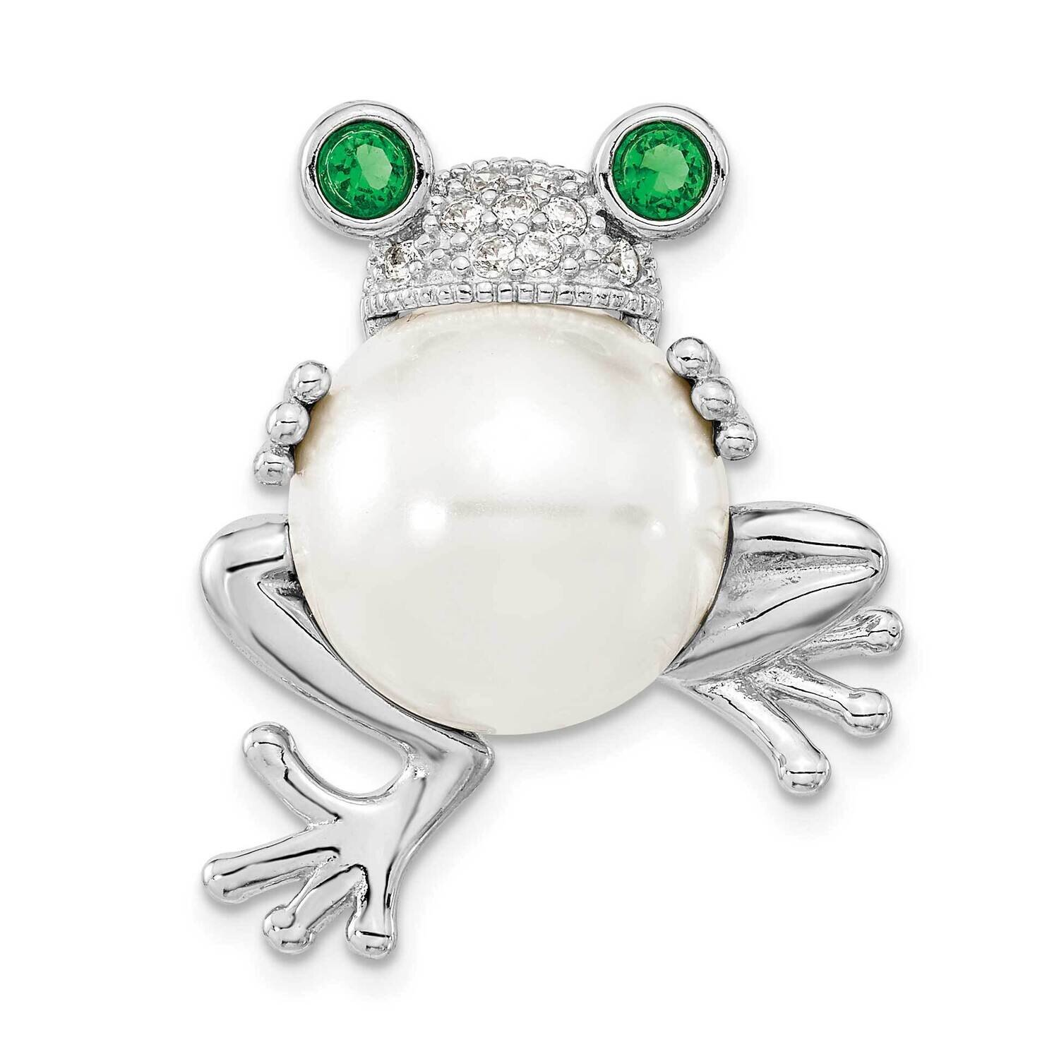 Cheryl M Rhodium-Plated CZ Diamond and Cultured Freshwater Pearl Frog Pin Pendant Sterling Silver QCM1507