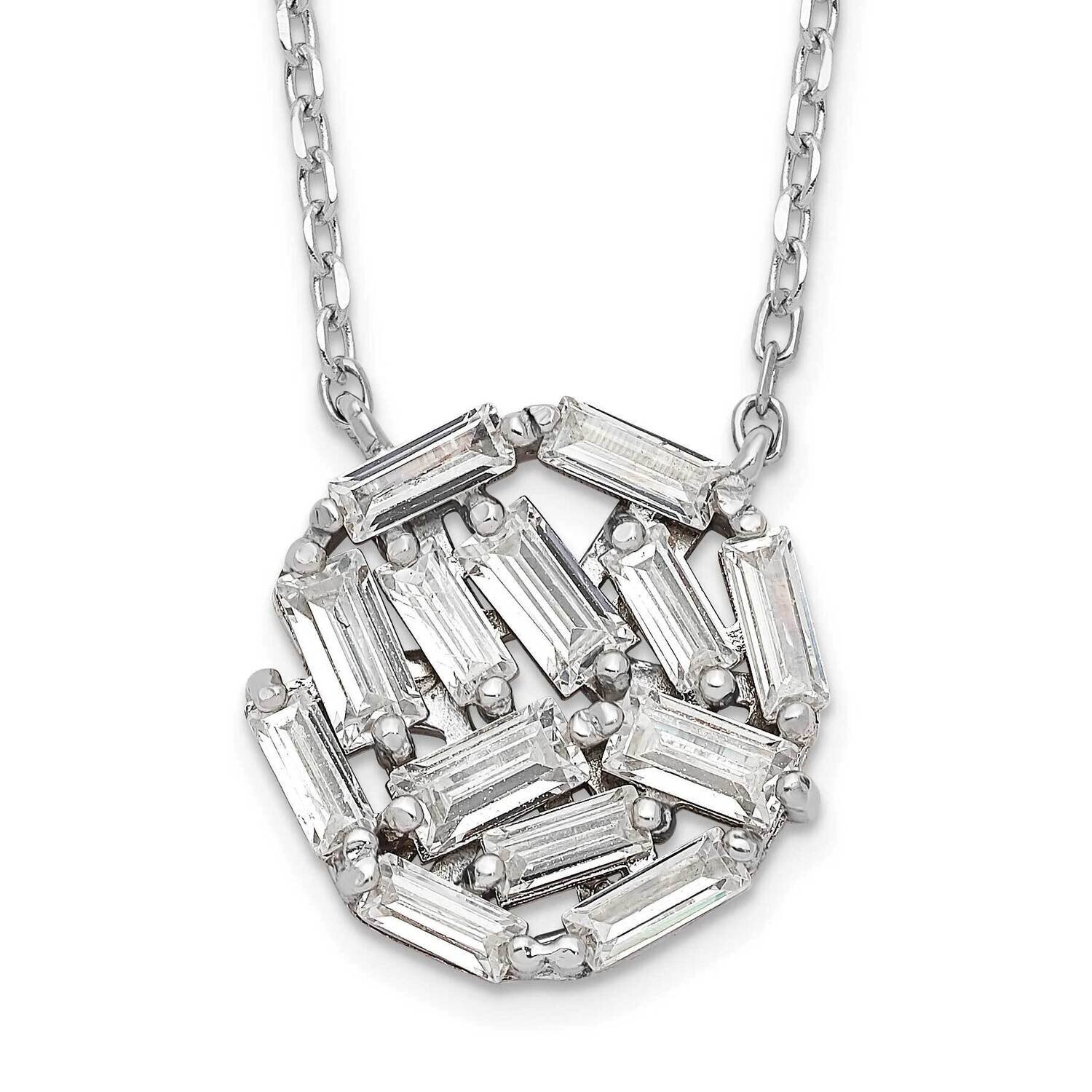 Cheryl M Rhodium-Plated Baguette CZ Diamond with 2 Inch Ext. Necklace Sterling Silver QCM1509-16