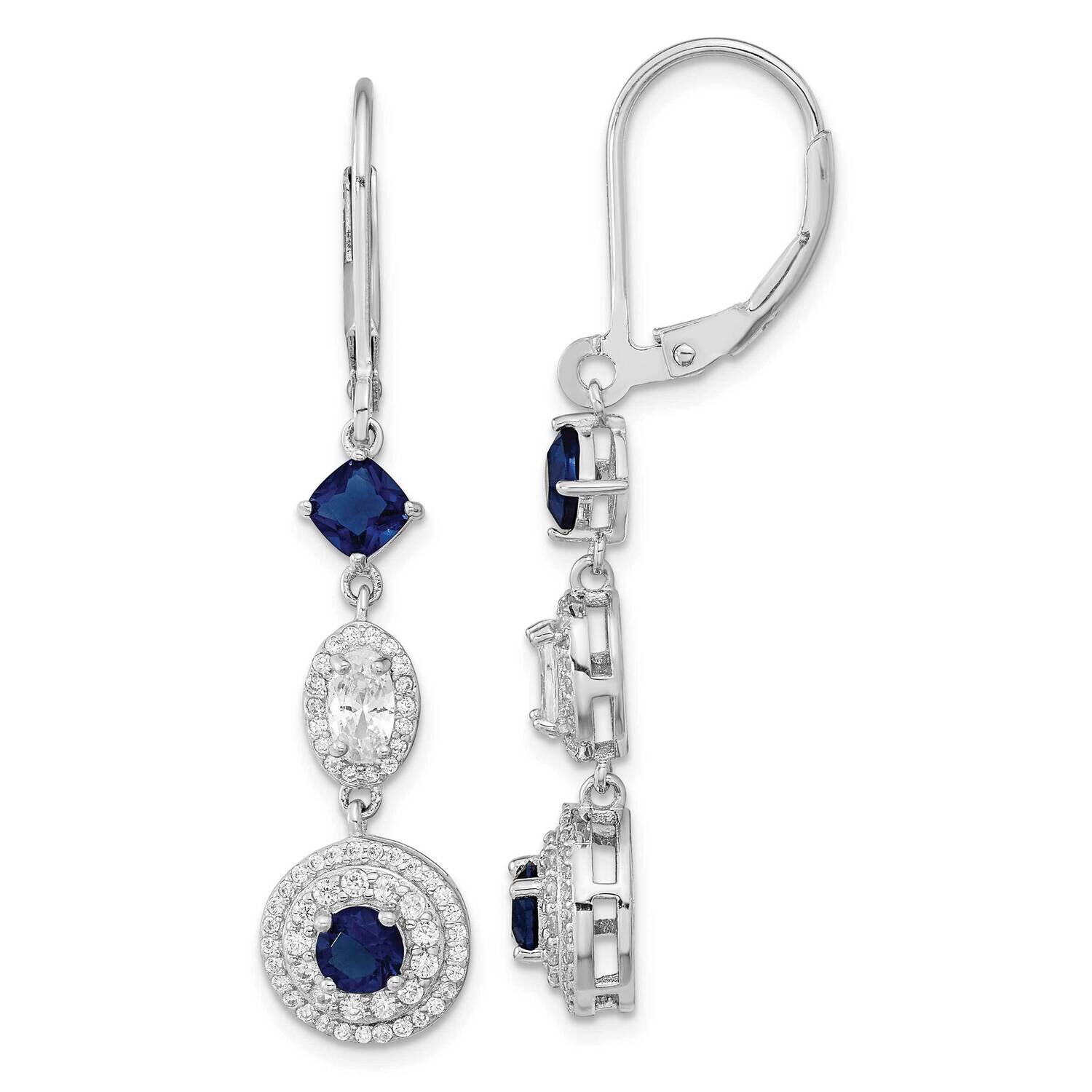 Cheryl M Ss Rhod-Plated Blue Glass and CZ Diamond Leverback Earrings QCM1512