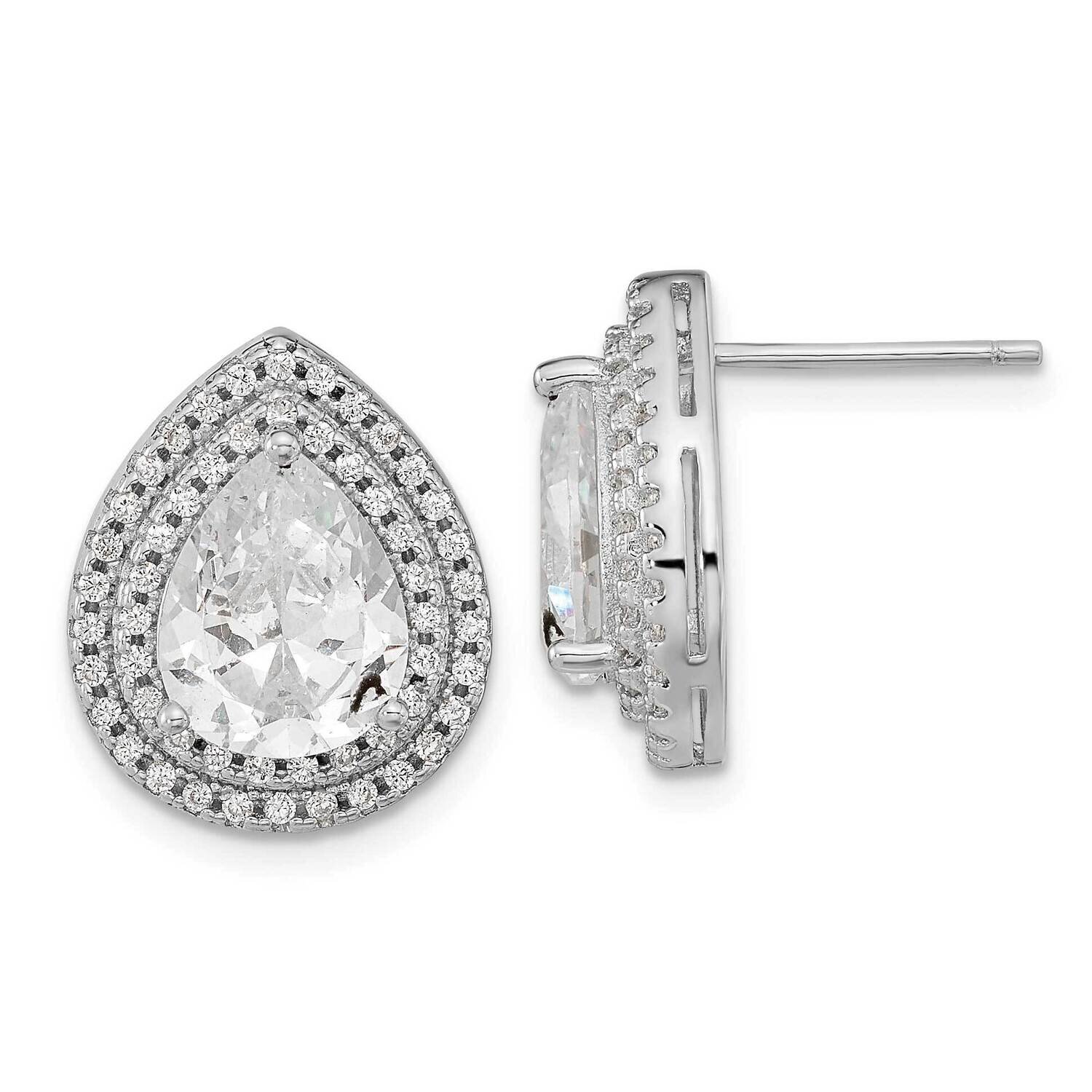 Cheryl M Rhodium-Plated Fancy Pear CZ Diamond Post Earrings Sterling Silver QCM1514