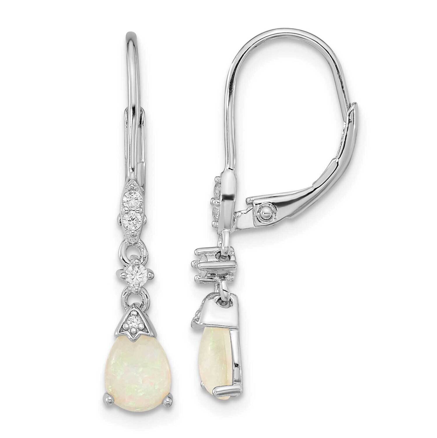 Cheryl M Created Opal CZ Diamond Leverback Earrings Sterling Silver Rhodium-plated QCM1516