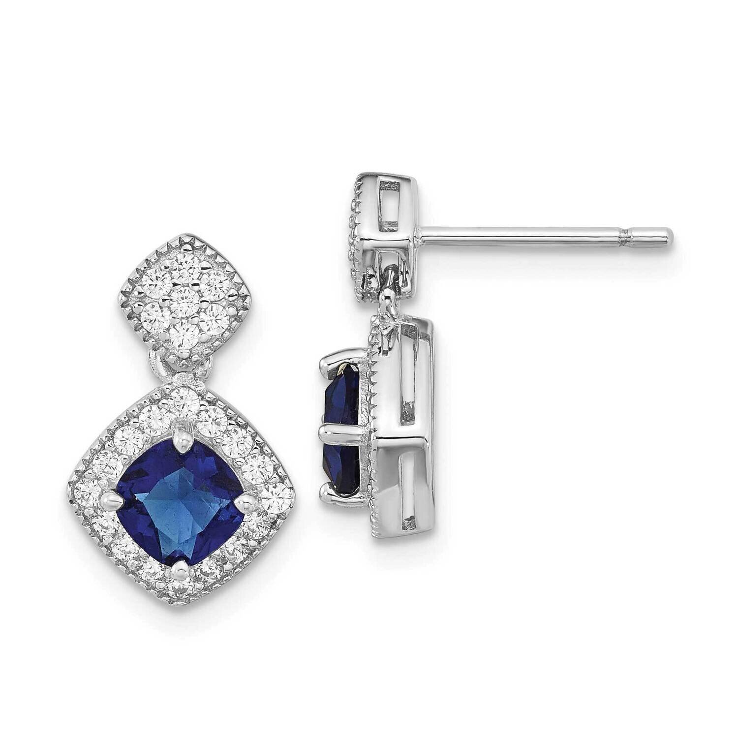 Cheryl M Rhodium-Plated Blue Glass and CZ Diamond Post Earrings Sterling Silver QCM1518
