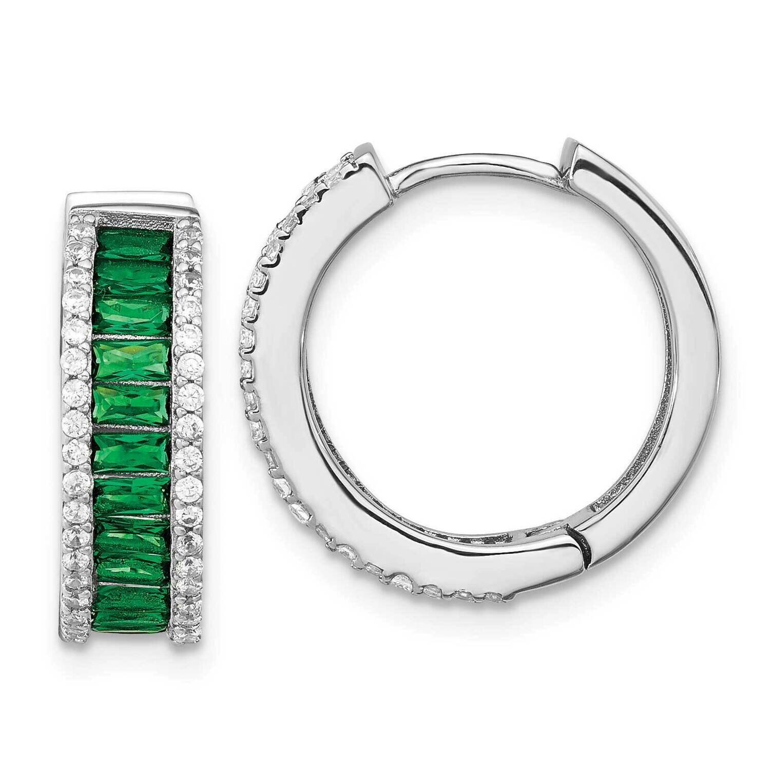 Cheryl M Emerald-Cut Green Crystal CZ Diamond Hoop Earrings Sterling Silver Rhodium-plated QCM1519