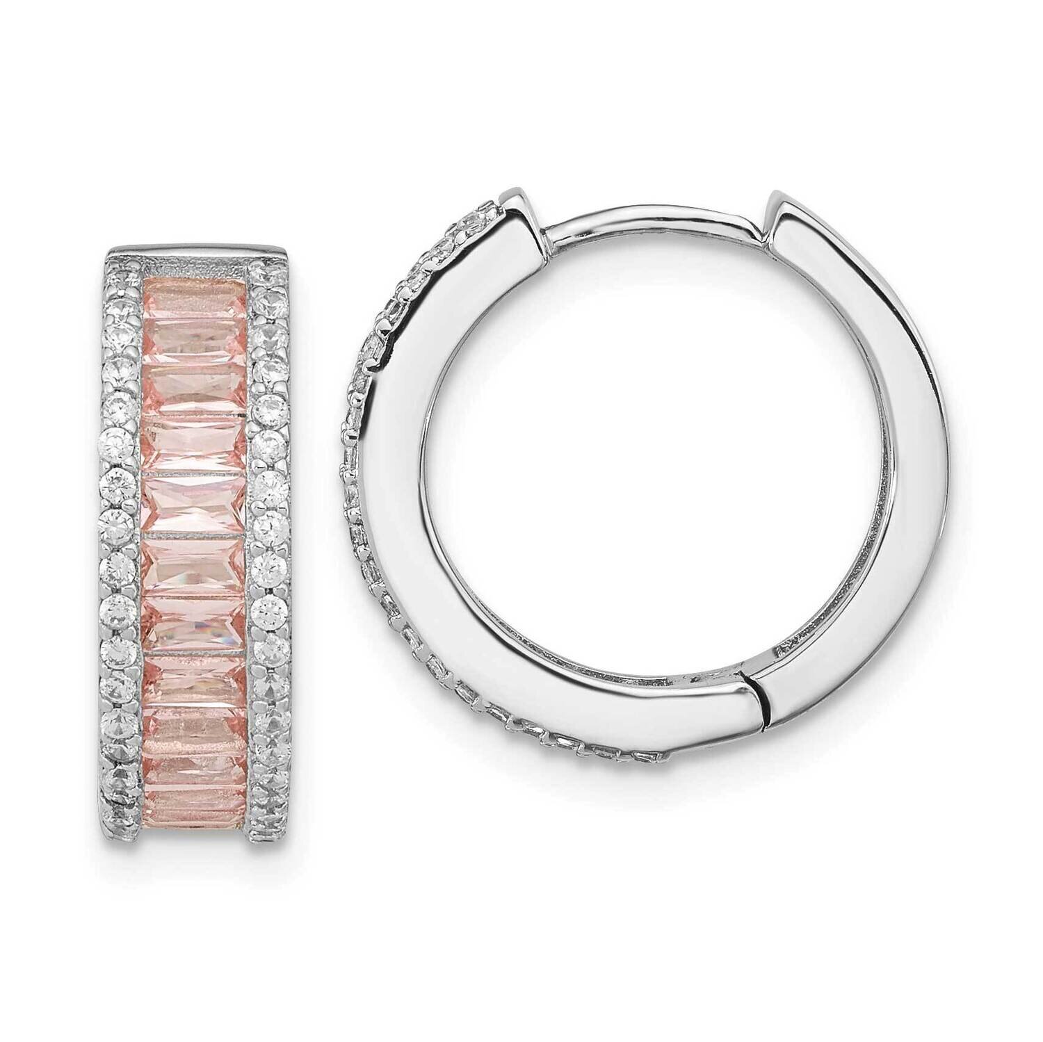 Cheryl M Ss Rhod Emerald-Cut Pink Nano Crystal and CZ Diamond Hoop Earrings QCM1520