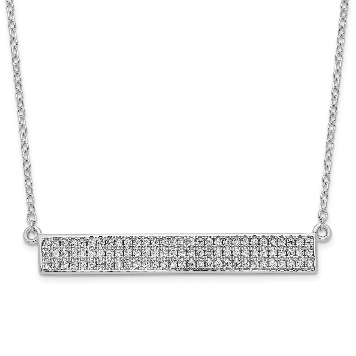 Cheryl M Rhodium-Plated CZ Diamond Bar with 1.5 Inch Ext. Necklace Sterling Silver QCM1521-17.5