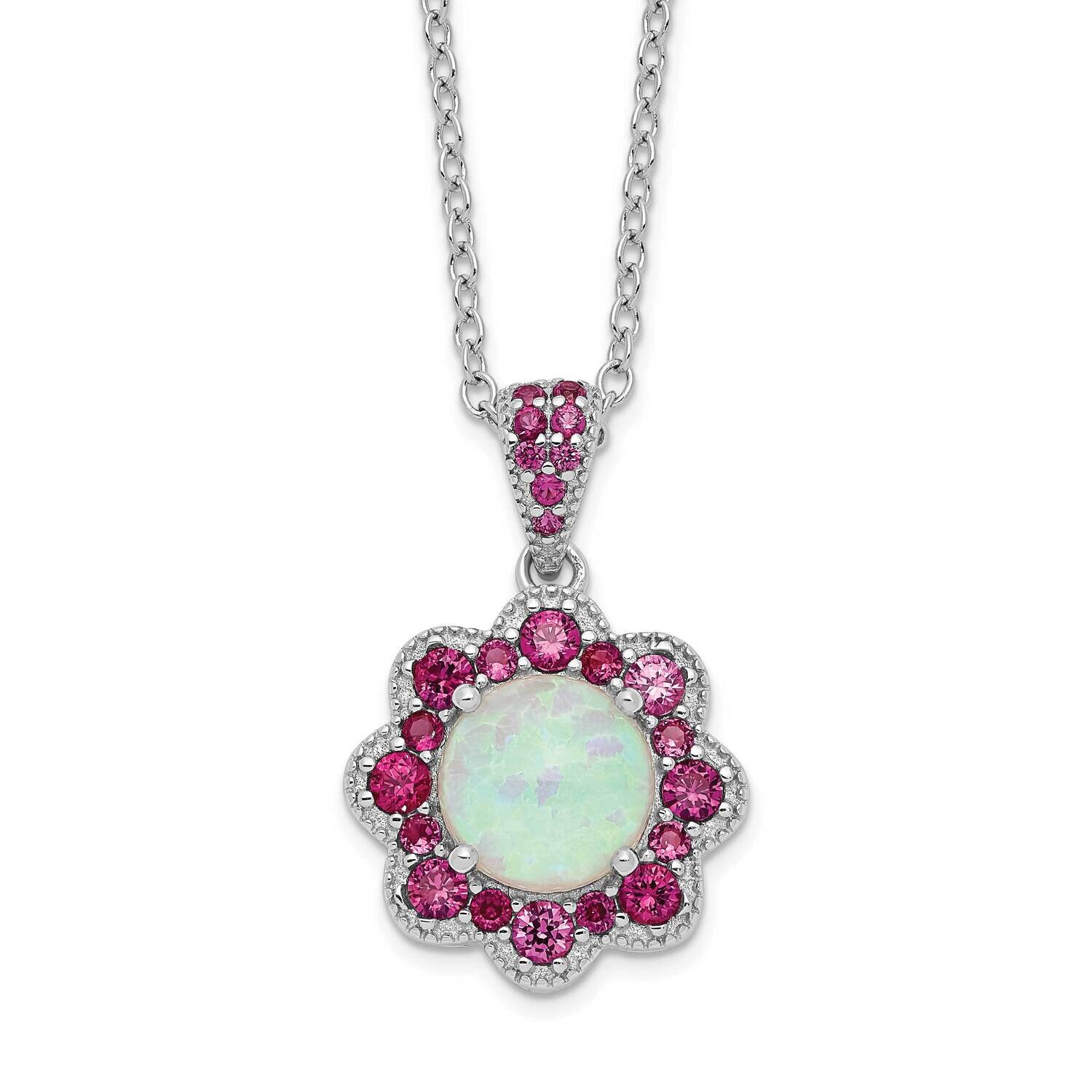 Cheryl M Lab Created Opal Red Nano Crystal Necklace Sterling Silver Rhodium-plated QCM1523-18