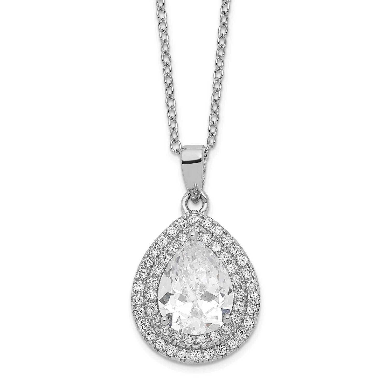 Cheryl M Rhodium-Plated Fancy Pear CZ Diamond 2 Inch Ext. Necklace Sterling Silver QCM1524-18