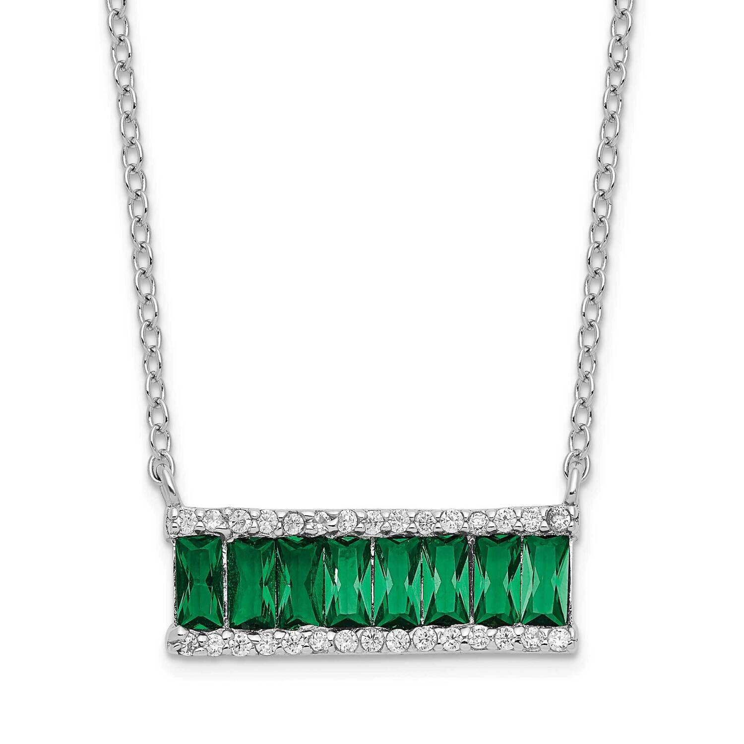 Cheryl M Emerald-Cut Green Crystal CZ Diamond Bar Necklace Sterling Silver Rhodium-plated QCM1525-18