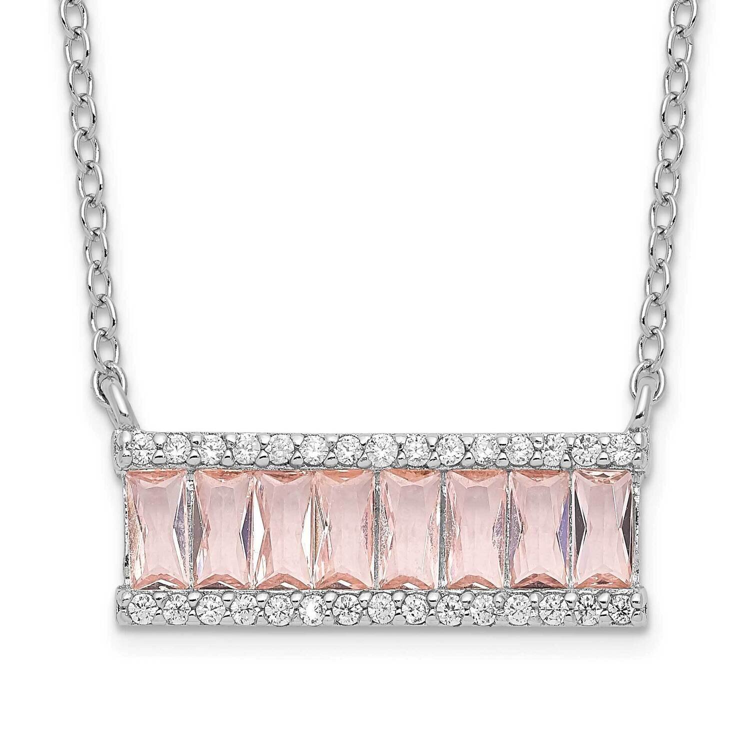 Cheryl M Ss Rhod Emerald-Cut Pink Nano Crystal & CZ Diamond Bar Necklace QCM1526-18