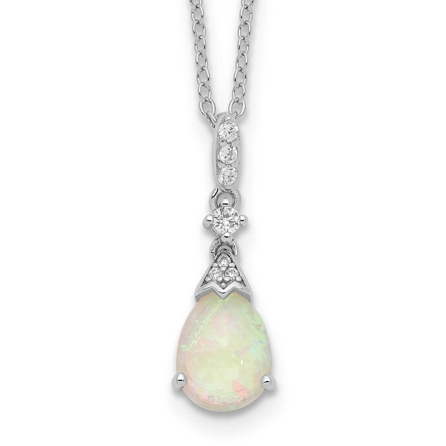 Cheryl M Lab Created Pear Opal CZ Diamond Necklace Sterling Silver Rhodium-plated QCM1528-18