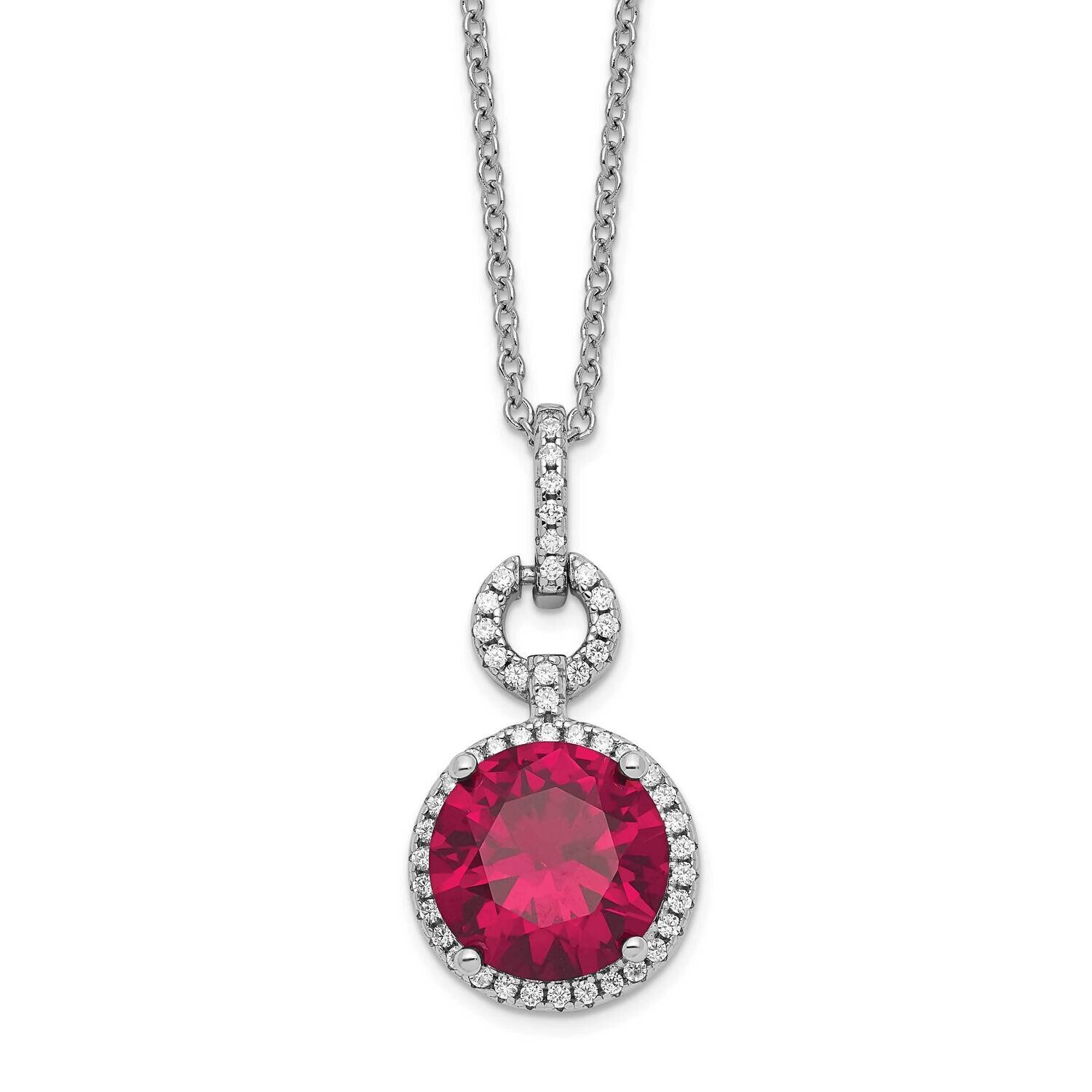 Cheryl M Rhodium-Plated Lab Created Ruby and CZ Diamond Necklace Sterling Silver QCM1529-18