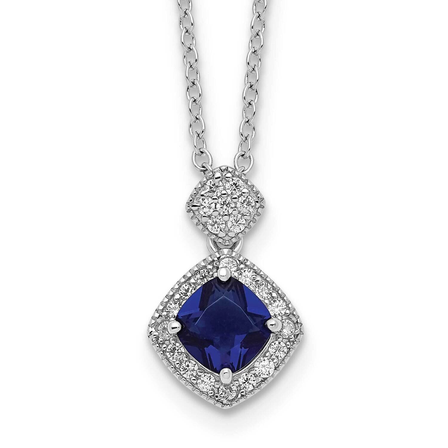 Cheryl M Rhodium-Plated Blue Glass and CZ Diamond Necklace Sterling Silver QCM1530-18