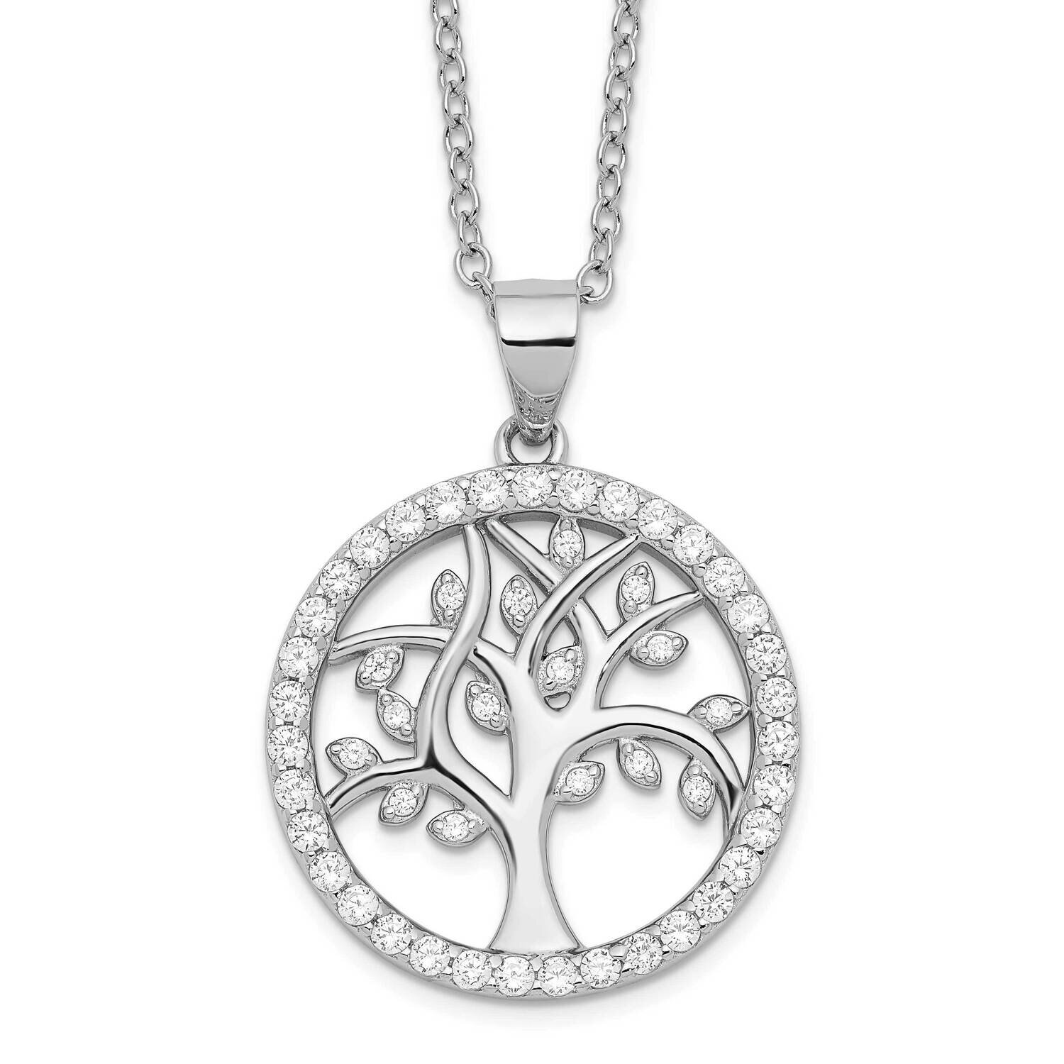 Cheryl M Rhodium-Plated Tree Of Life CZ Diamond Necklace Sterling Silver QCM1531-18