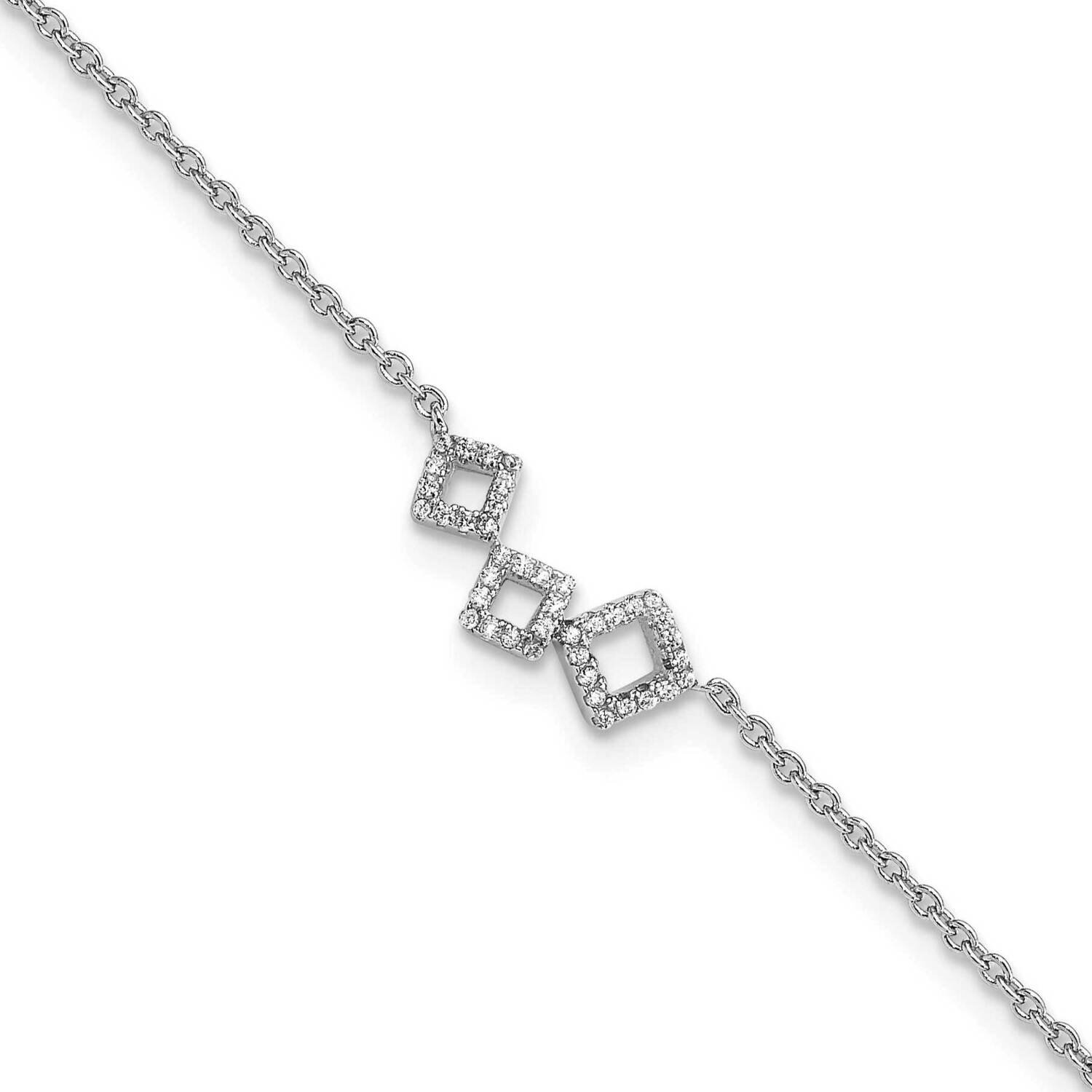 Cheryl M Fancy Geometric CZ Diamond with 1 Inch Extender Anklet Sterling Silver Rhodium-plated QCM1532-9.5