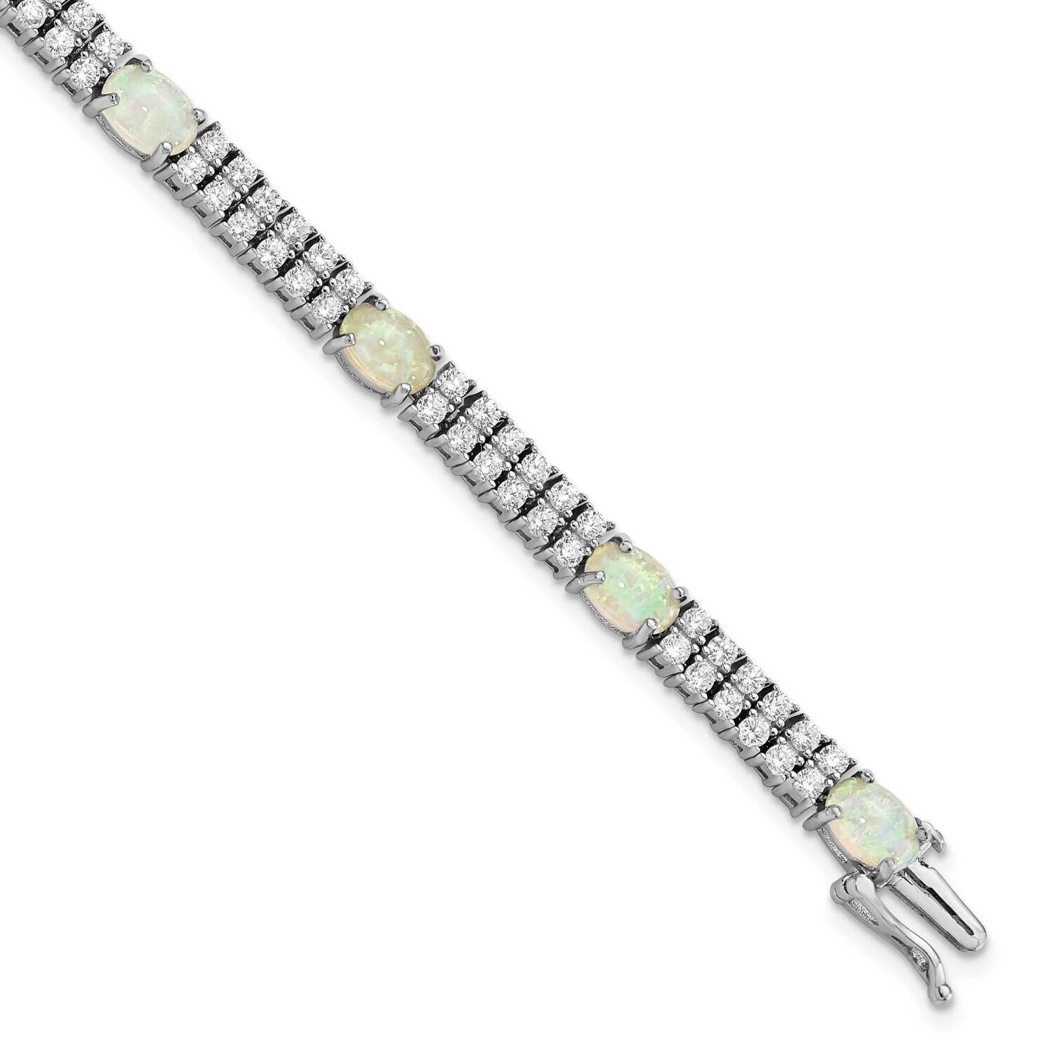 Cheryl M Rhodium-Plated Fancy Created Opal and CZ Diamond Bracelet 7.5 Inch Sterling Silver QCM1534-7.5