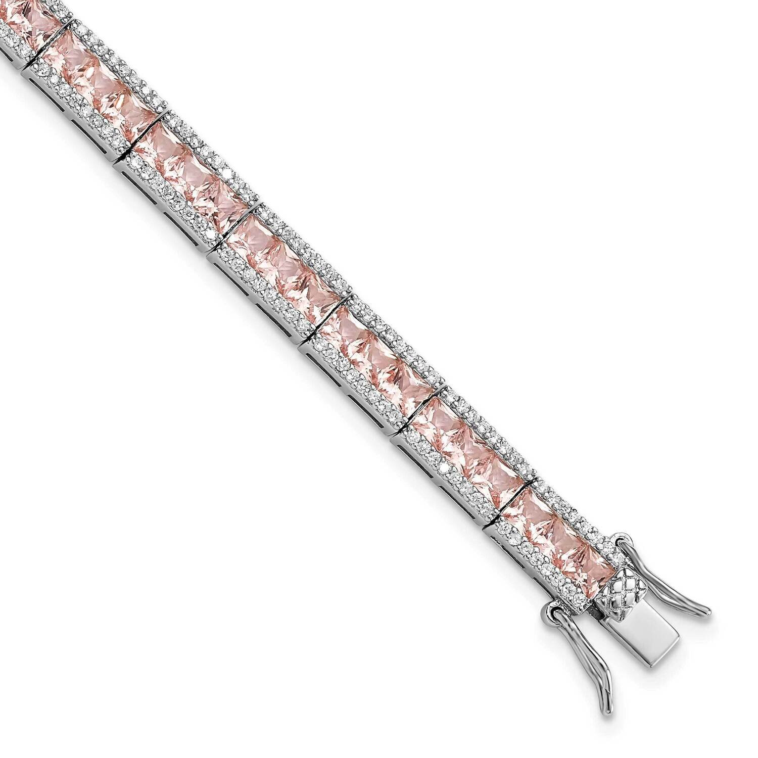 Cheryl M Ss Rhod Princess-Cut Pink Nano Crystal and CZ Diamond 7.25 Inch Bracelet 7.25 Inch QCM1536-7.25