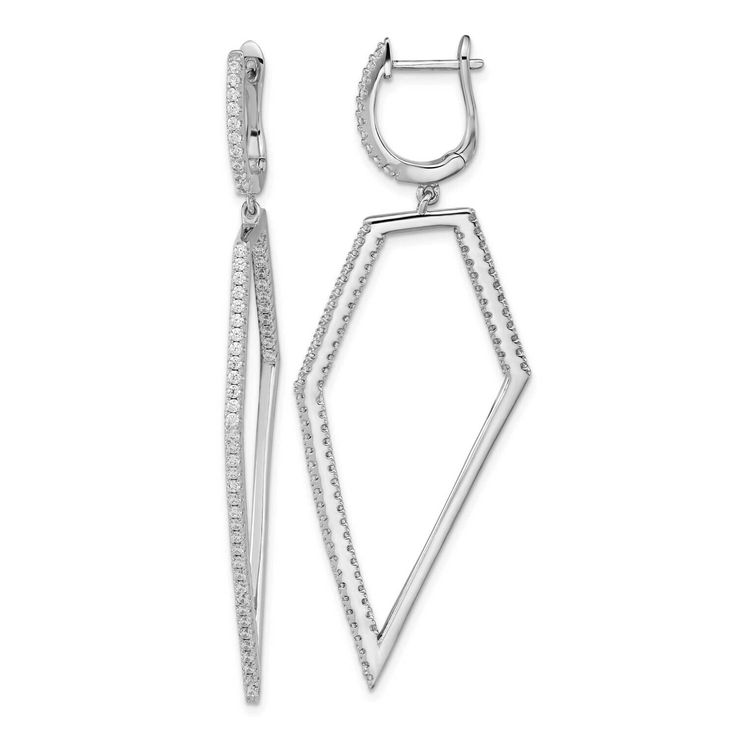 Cheryl M CZ Diamond Geometric Dangle Hinged Earrings Sterling Silver Rhodium-plated QCM1540