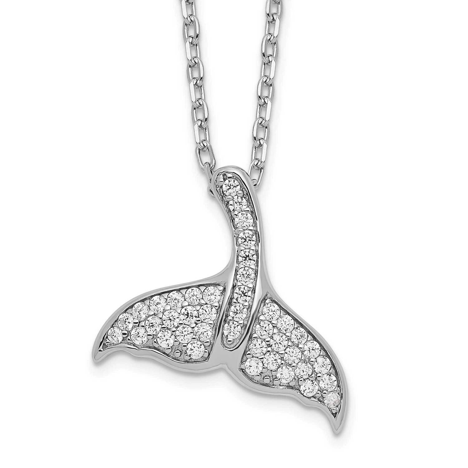 Cheryl M CZ Diamond with 2 Inch Ext. Whale Tail Necklace Sterling Silver Rhodium-plated QCM1542-16