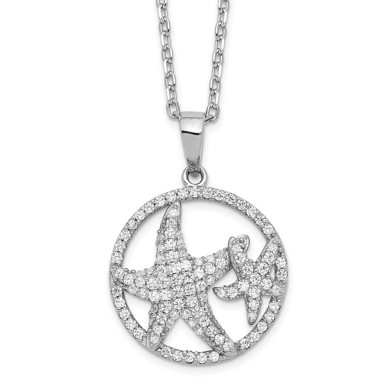 Cheryl M Rhodium-Plated CZ Diamond with 2 Inch Ext. Starfish Necklace Sterling Silver QCM1544-16