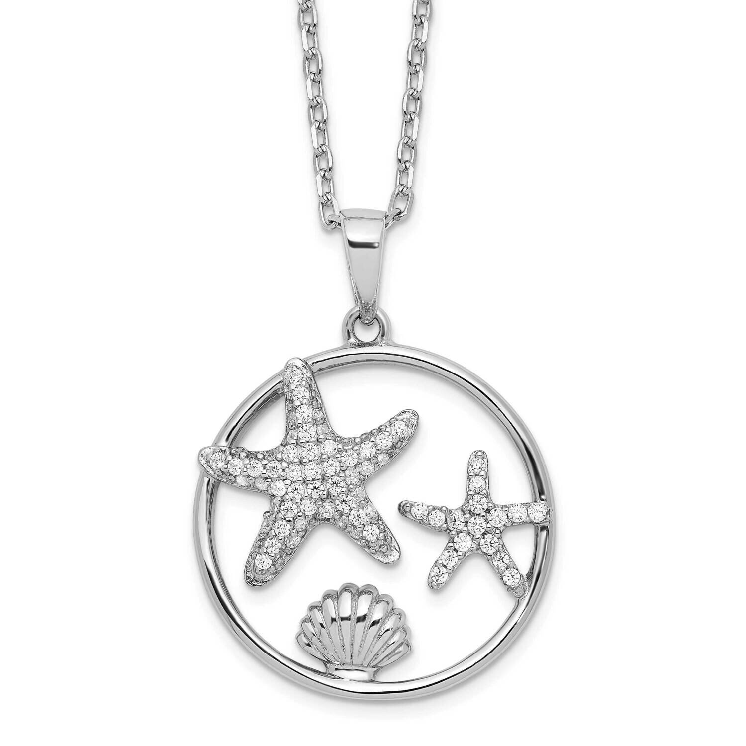 Cheryl M Rhodium-Plated CZ Diamond with 2 Inch Ext. Sea Life Necklace Sterling Silver QCM1545-16