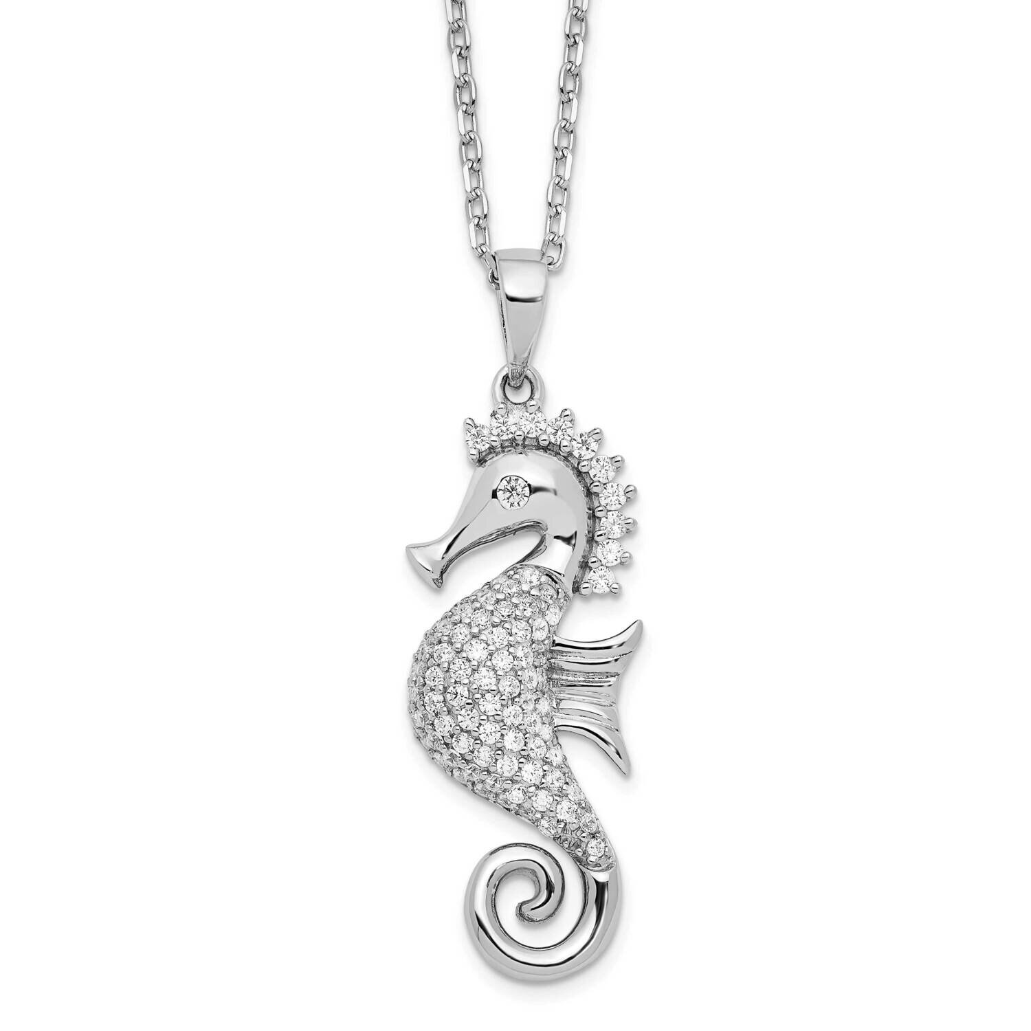 Cheryl M Rhodium-Plated CZ Diamond with 2 Inch Ext. Seahorse Necklace Sterling Silver QCM1546-16