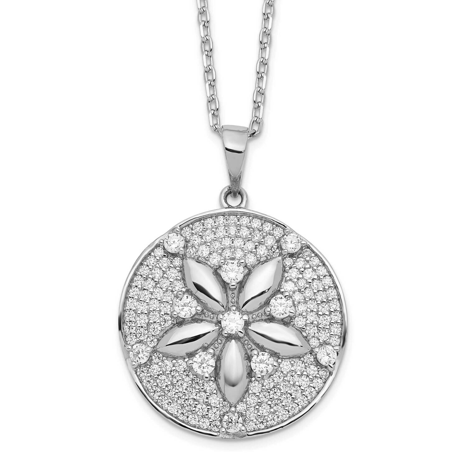 Cheryl M CZ Diamond with 2 Inch Ext. Sand Dollar Necklace Sterling Silver Rhodium-plated QCM1547-16