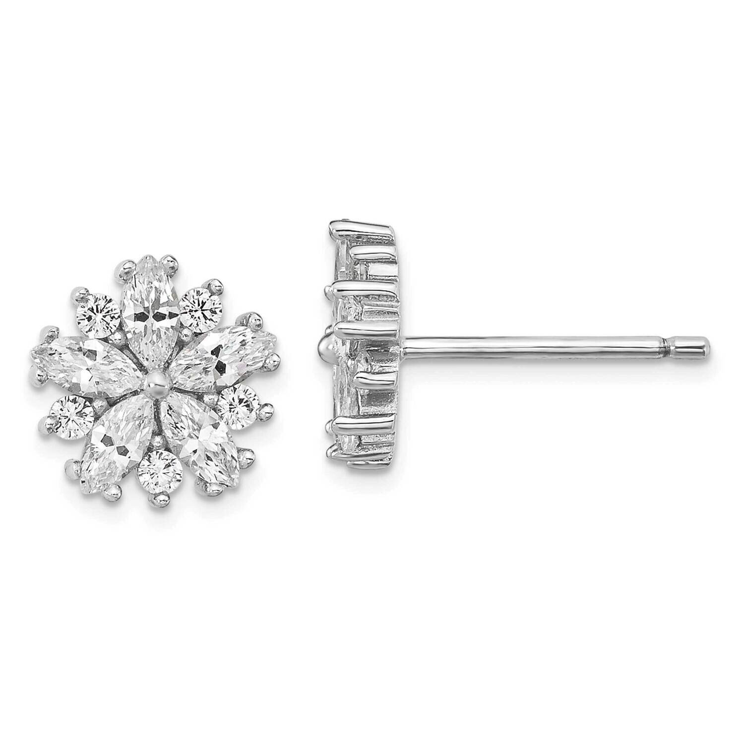 Cheryl M Rhodium-Plated CZ Diamond Flower Post Earrings Sterling Silver QCM1549
