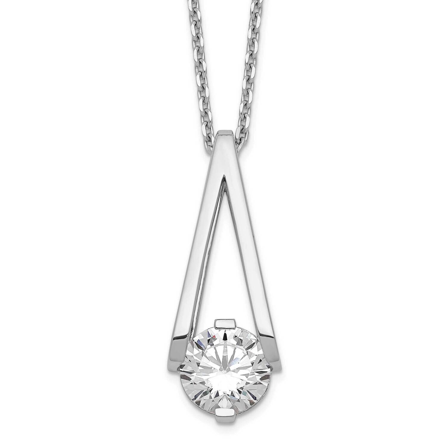 Cheryl M Rhodium-Plated CZ Diamond Fancy V with 2 Inch Ext. Necklace Sterling Silver QCM1551-16