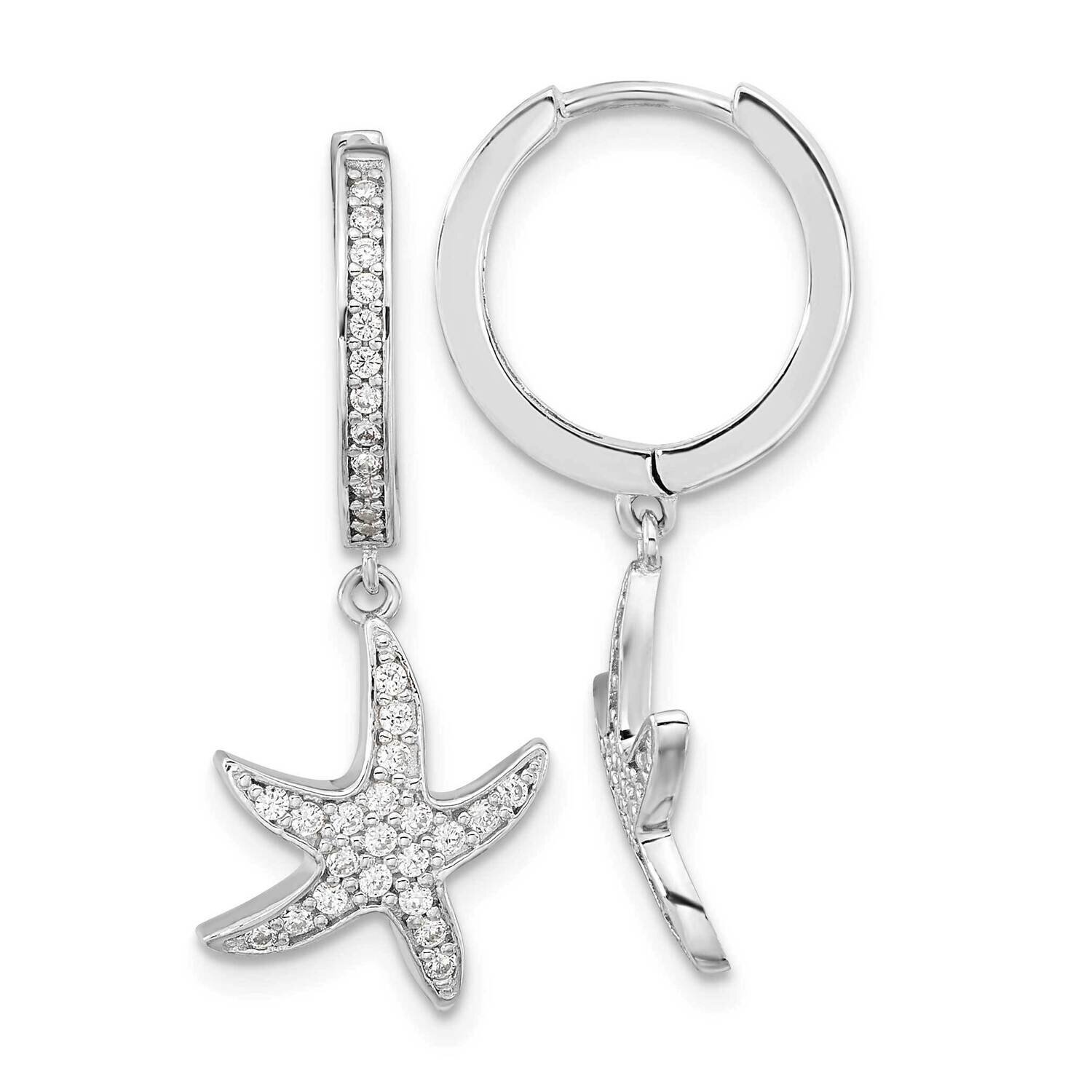 Cheryl M Rhodium-Plated CZ Diamond Starfish Hoop Dangle Earrings Sterling Silver QCM1552