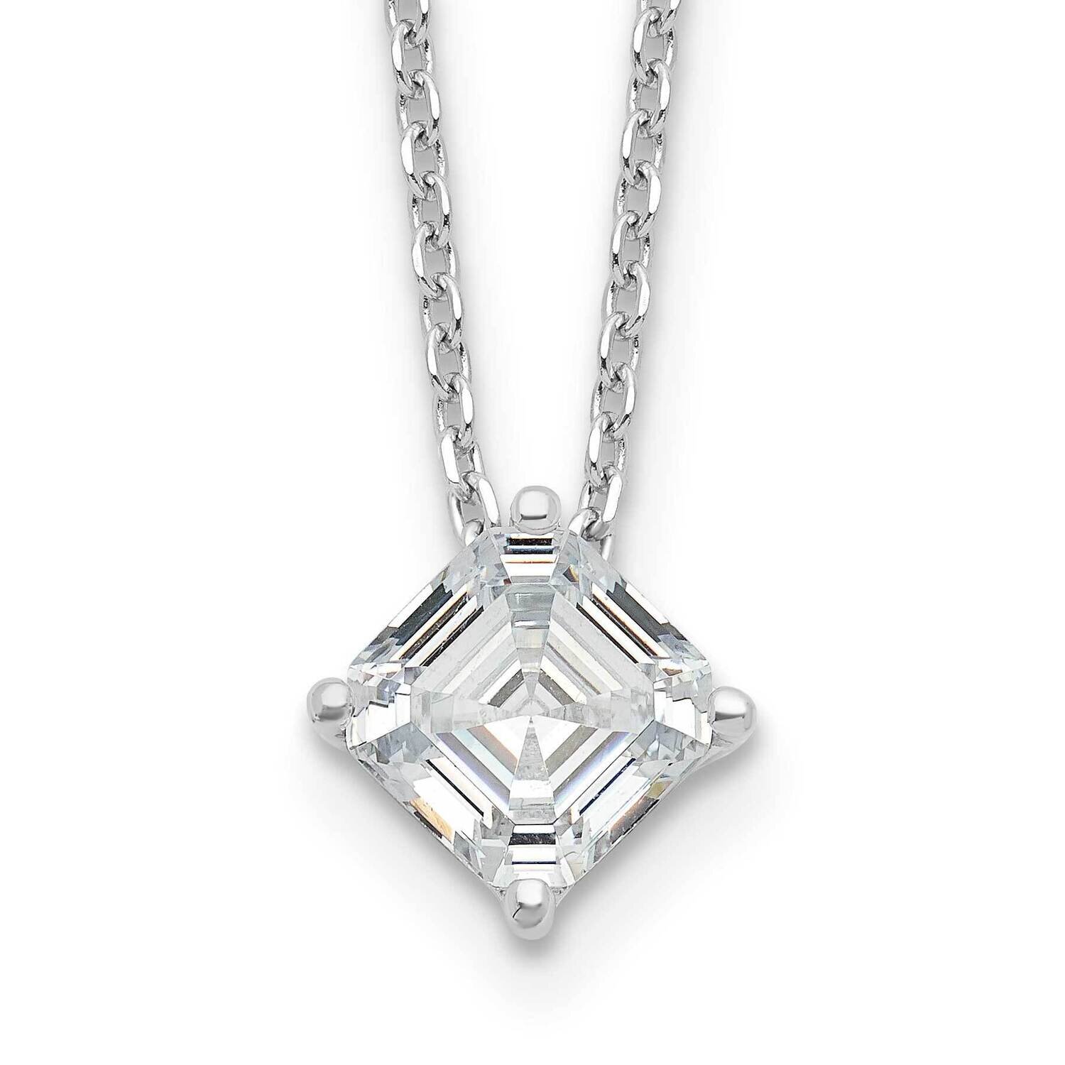 Cheryl M Rhodium-Plated Square CZ Diamond with 2.5 Inch Ext. Necklace Sterling Silver QCM1556-16