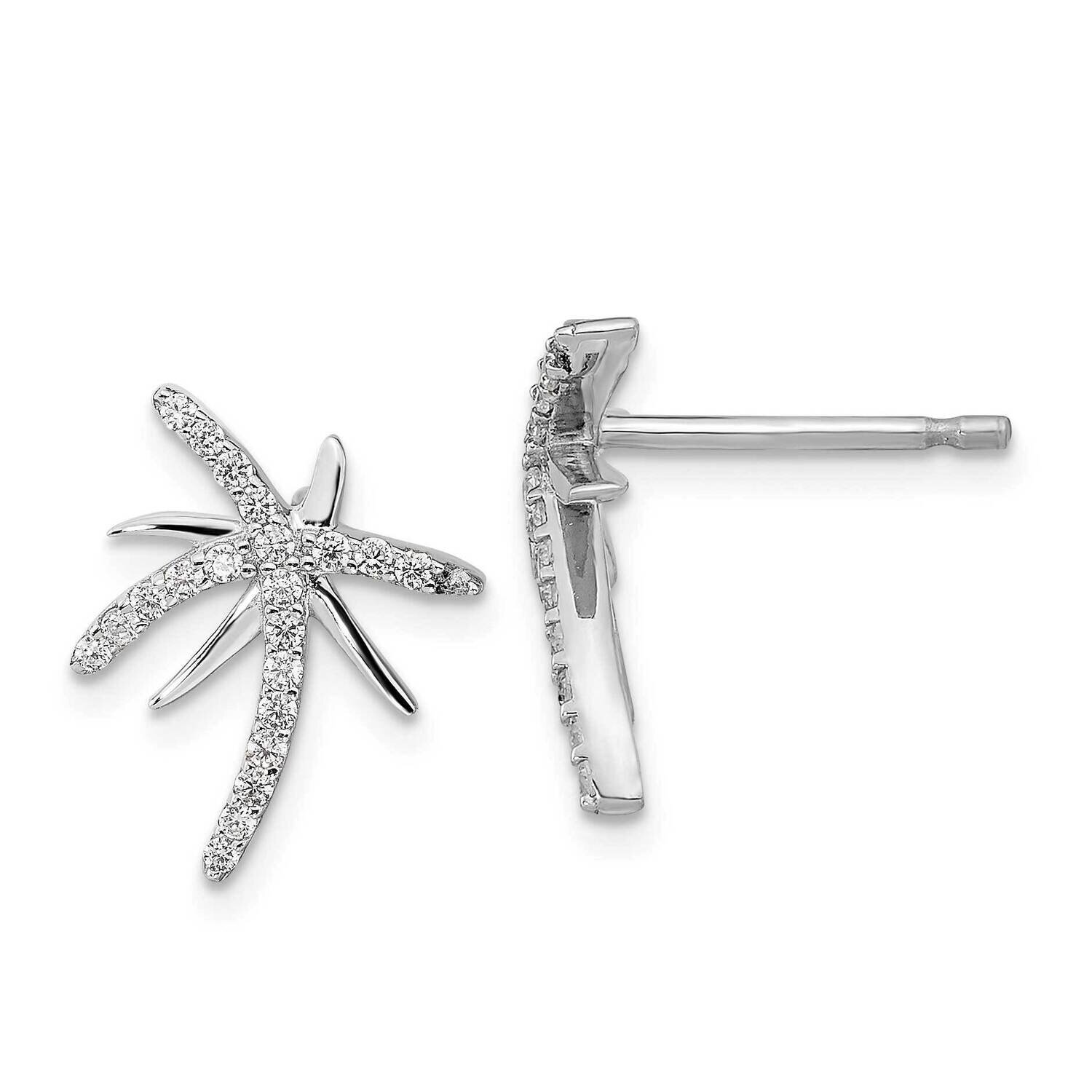 Cheryl M Rhodium-Plated CZ Diamond Palm Tree Post Earrings Sterling Silver QCM1557