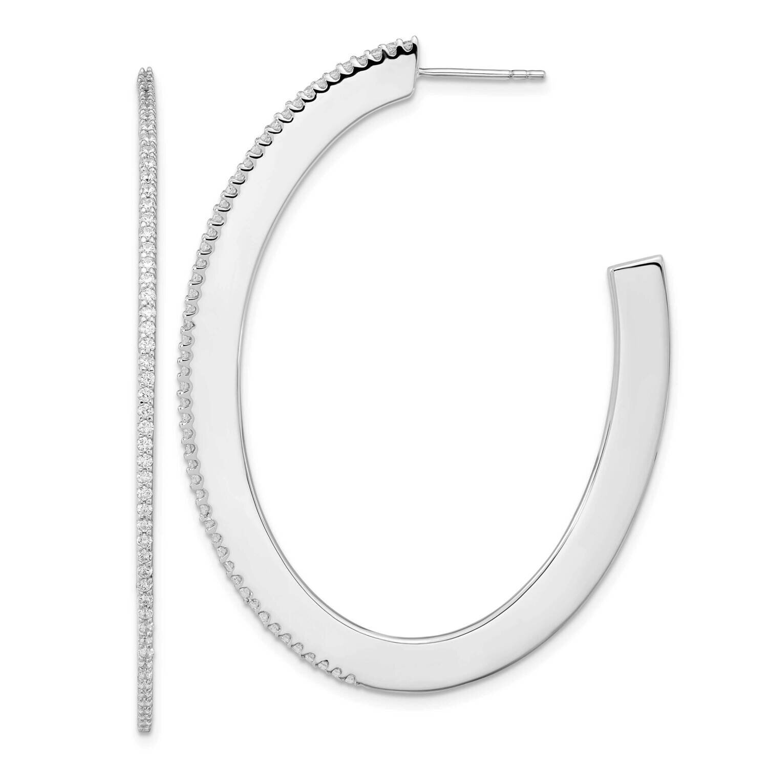 Cheryl M Rhodium-Plated CZ Diamond Oval Post Hoop Earrings Sterling Silver QCM1563