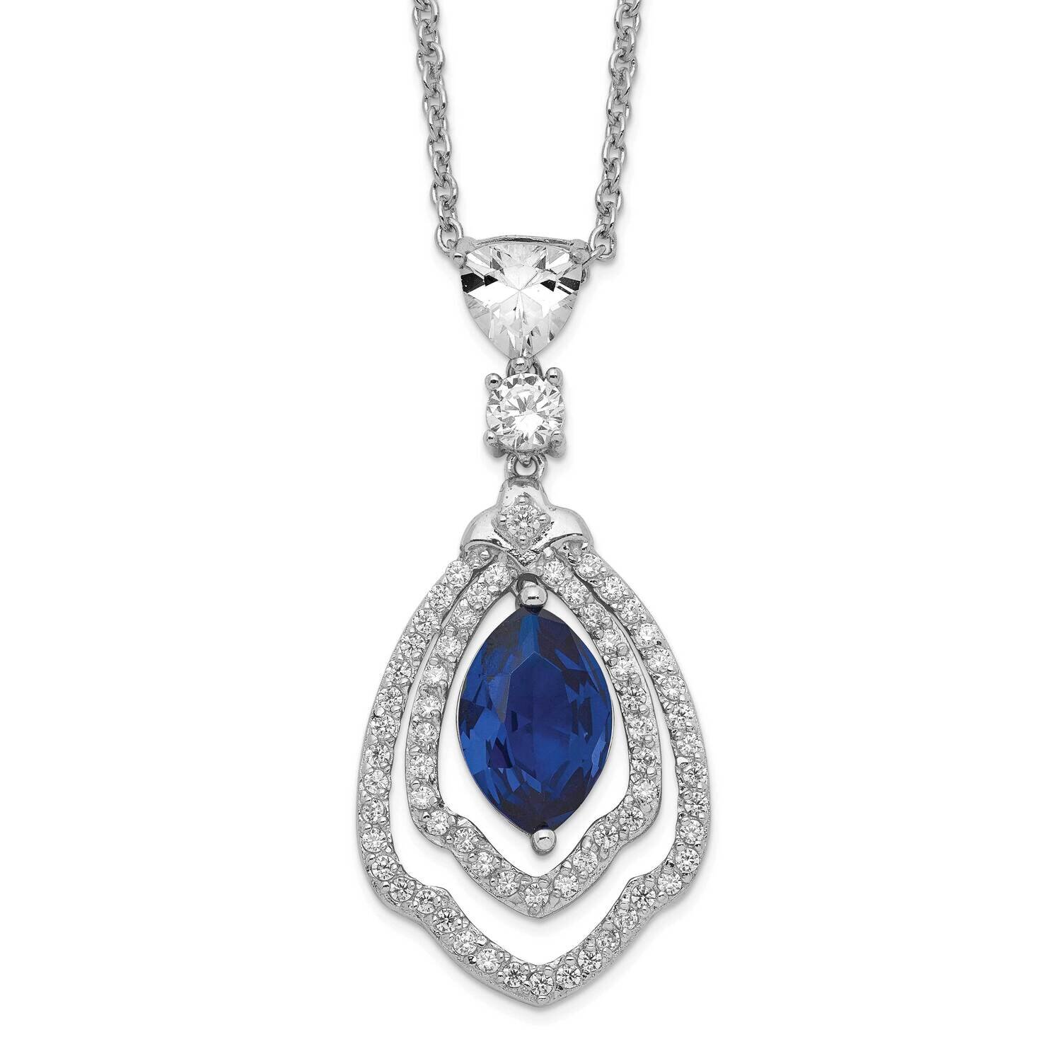 Cheryl M Created Dark Blue Spinel CZ Diamond Necklace Sterling Silver Rhodium-plated QCM501-18