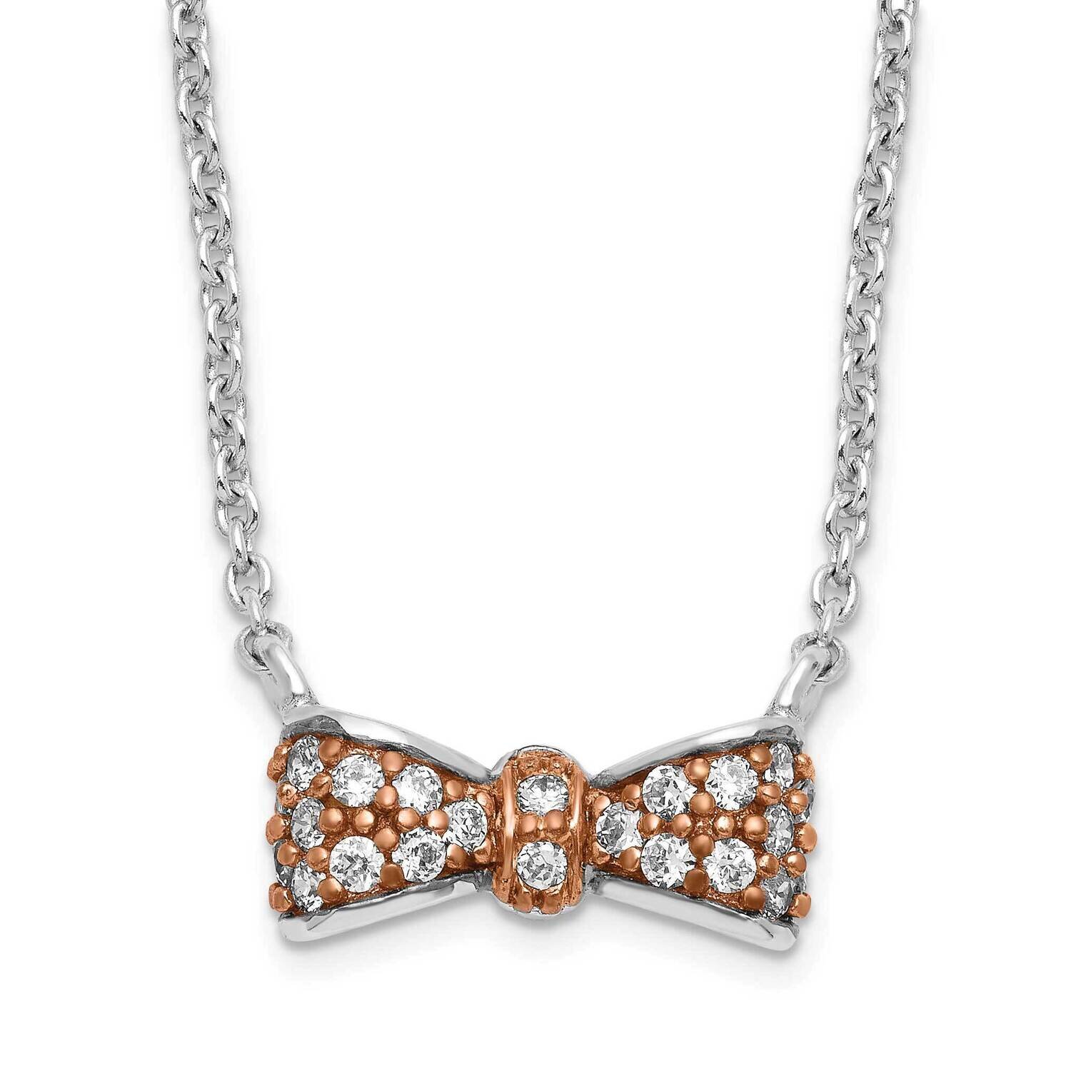Cheryl M Rose Gold-Plated & CZ Diamond Bow Necklace Sterling Silver QCM942-18
