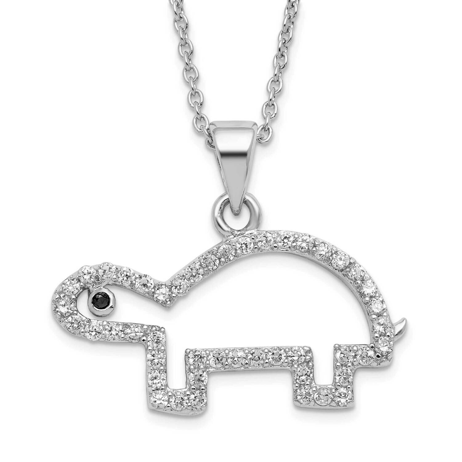 Turtle with Black & White CZ Diamond Pendant Necklace Sterling Silver QCM947-18