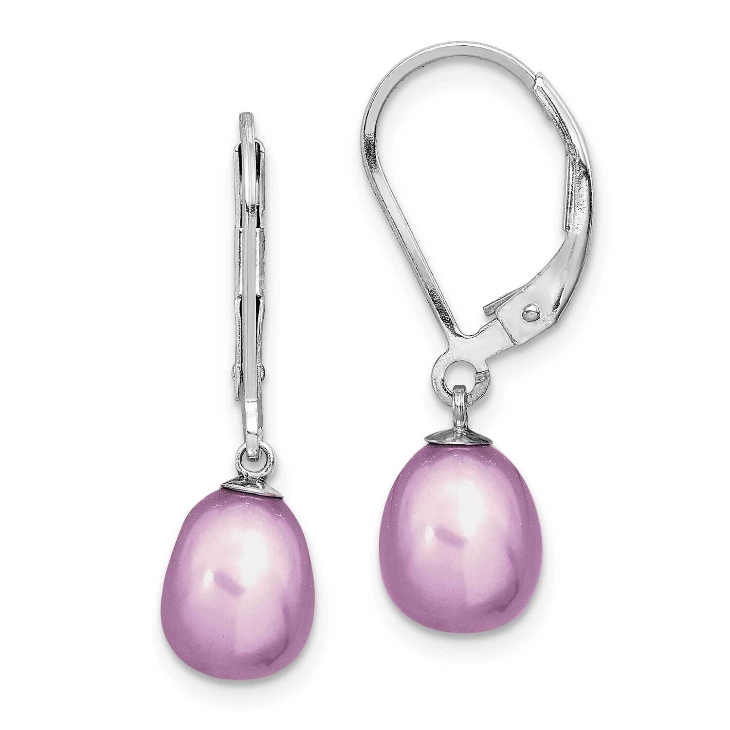 7-8mm Purple Cultured Freshwater Pearl Leverback Earrings Sterling Silver Rhodium-plated QE12781PU,…