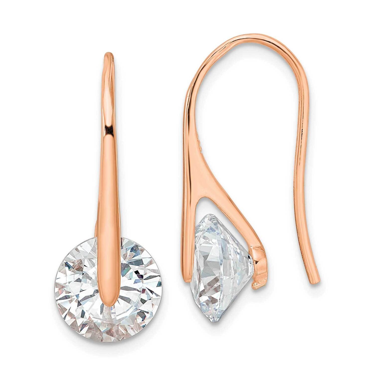 Polished Round CZ Diamond Dangle Earrings Sterling Silver Rose-tone QE16220